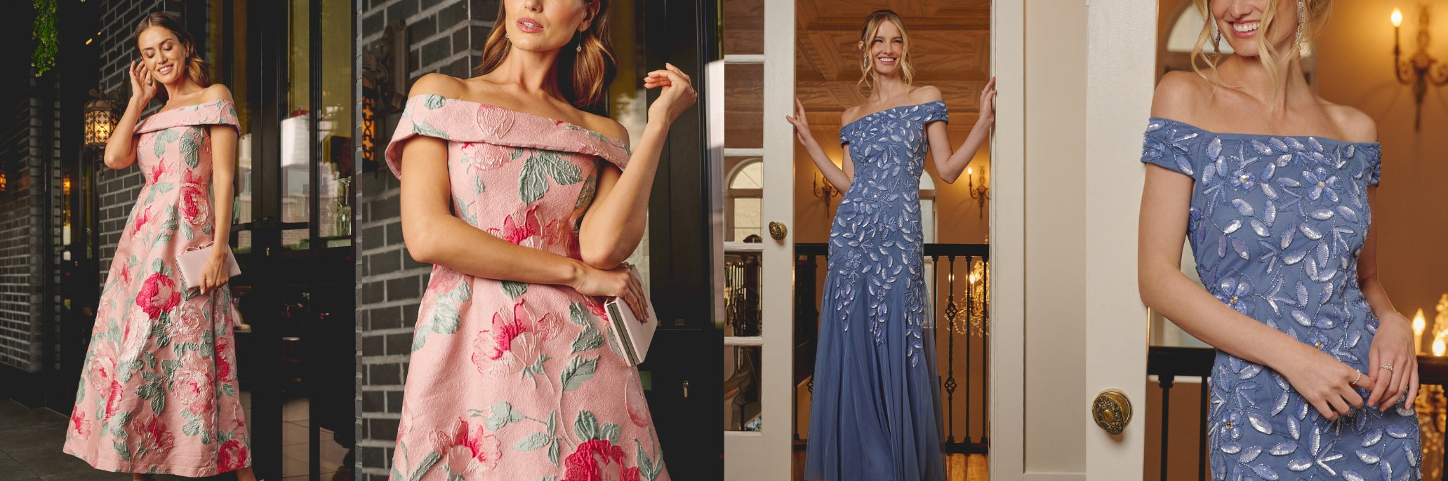 best fabrics for off-the-shoulder dresses Long Gown with Off the Shoulder style NOX T1504