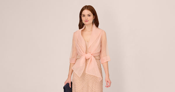 Organza Wrap Jacket With Short Sleeves In Blush