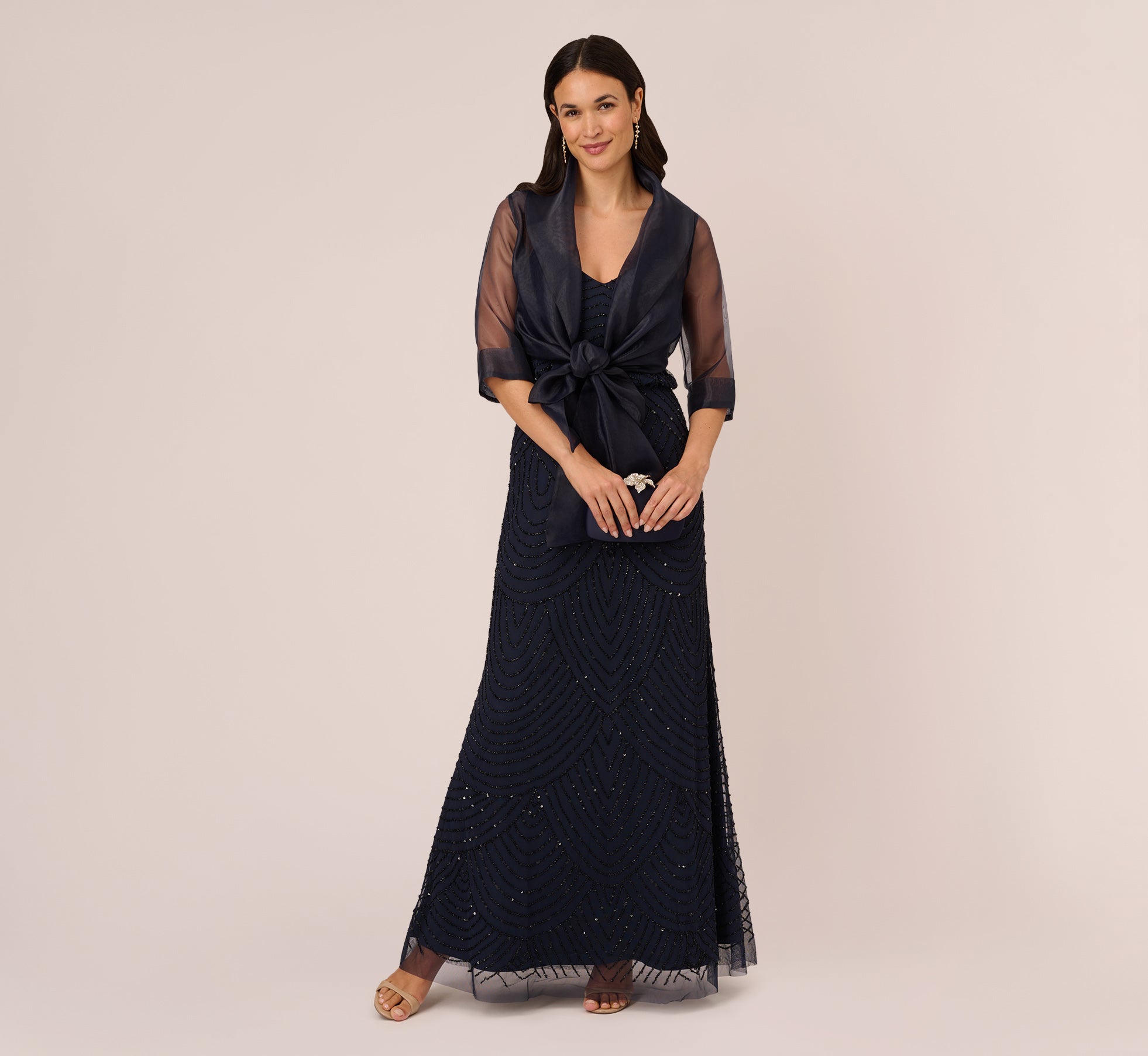 Midnight Organza Wrap Jacket With Short Sleeves - Adrianna Papell Midnight Organza Wrap Jacket With Short Sleeves - Adrianna Papell