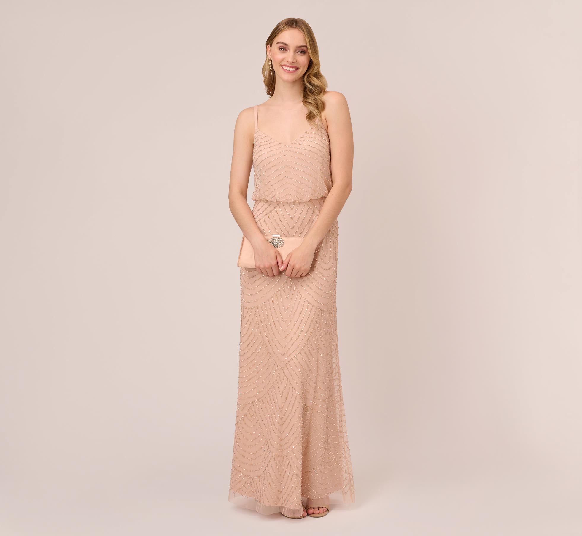 Adrianna Papell Art Deco Blouson Beaded Gown - Blush Adrianna Papell Art Deco Blouson Beaded Gown - Blush