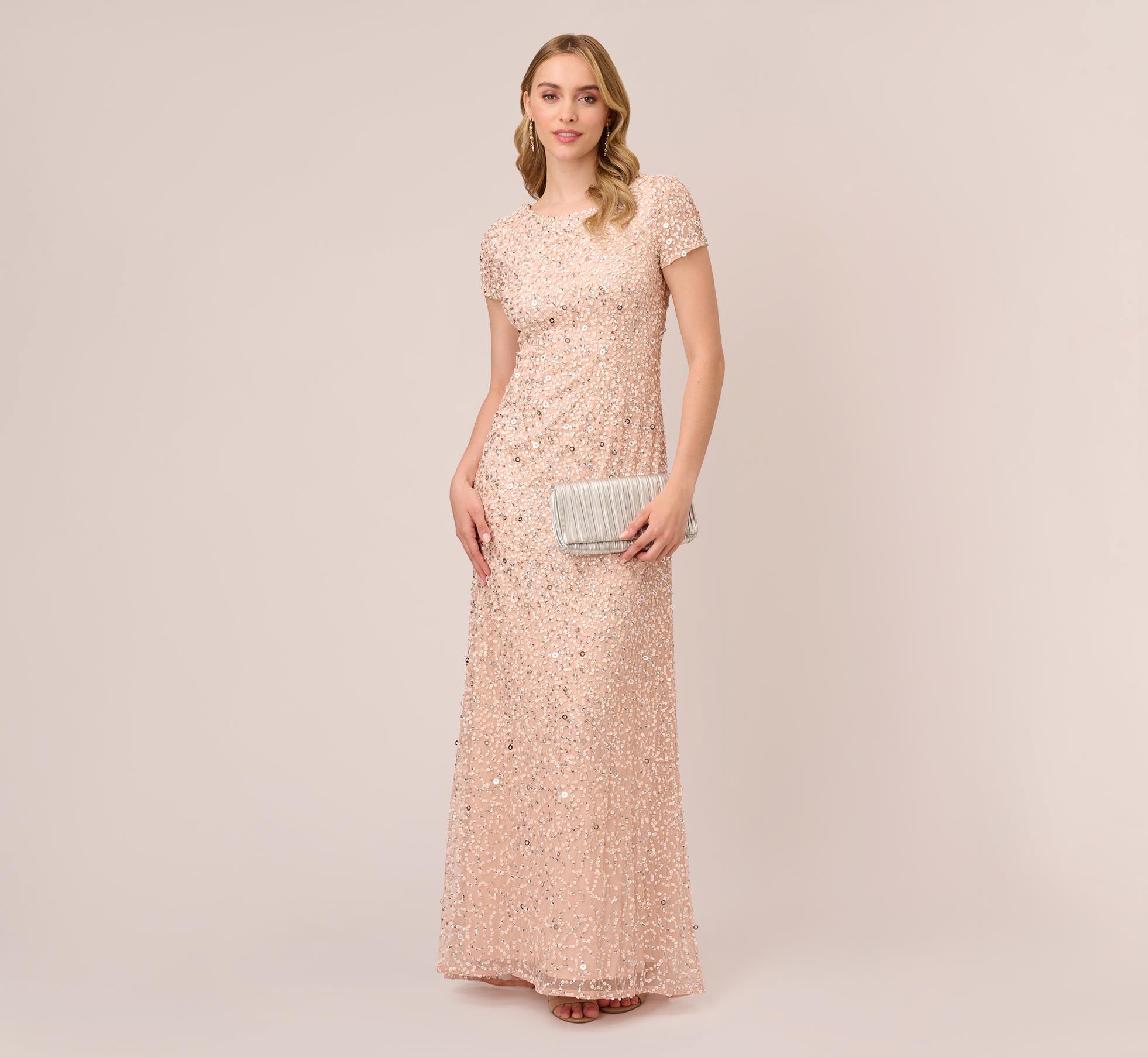 Scoop Back Sequin Gown In Blush - Adrianna Papell Scoop Back Sequin Gown In Blush - Adrianna Papell