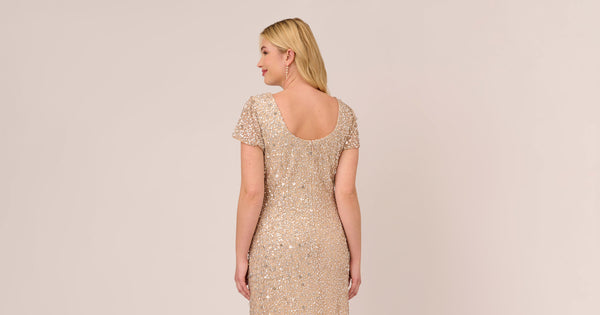 Informar ampliar como resultado Plus Size Scoop Back Sequin Gown In Champagne | Adrianna Papell