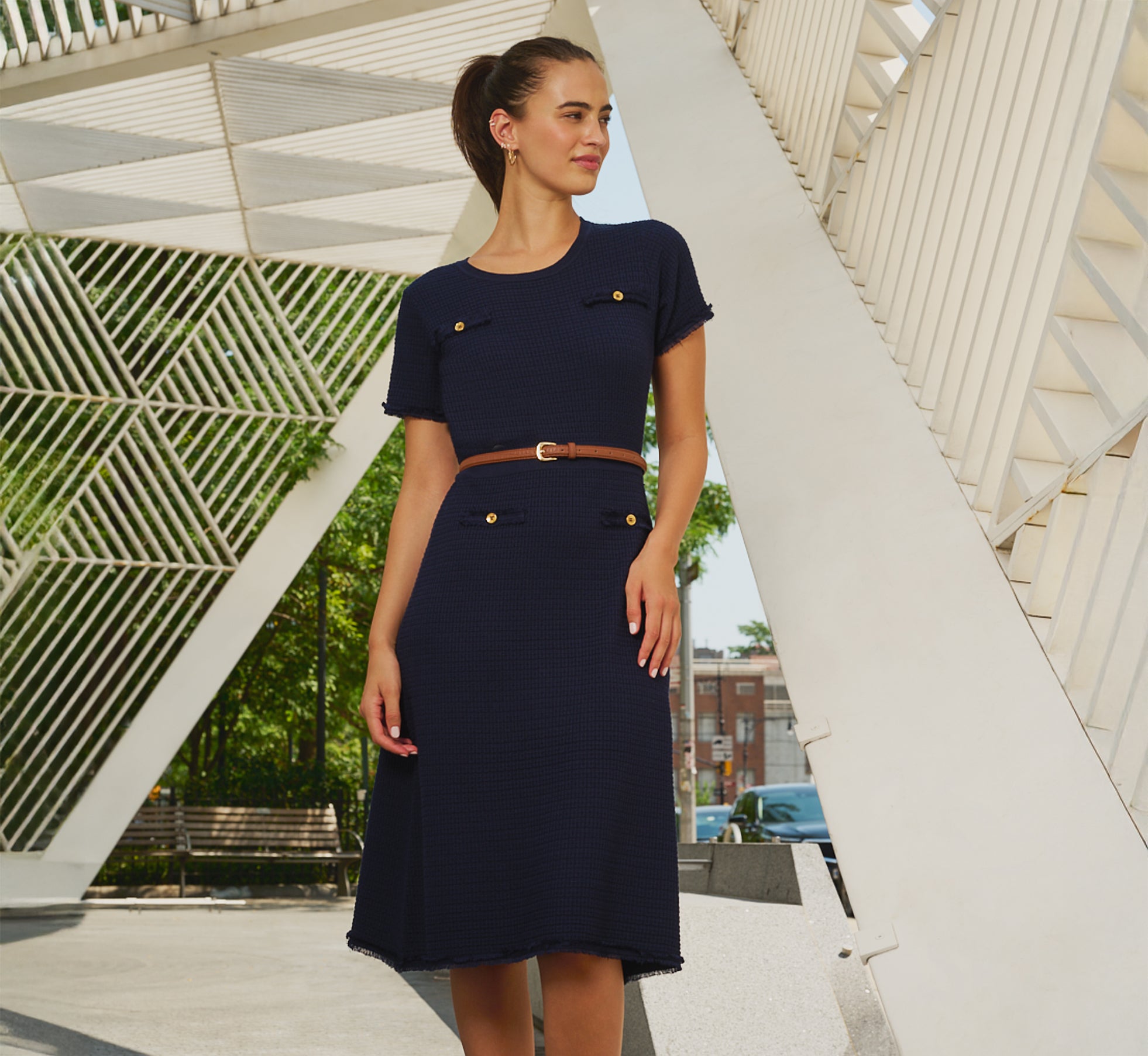 Short Sleeve Waffle Weave Midi Dress in Blue Moon Short Sleeve Waffle Weave Midi Dress in Blue Moon