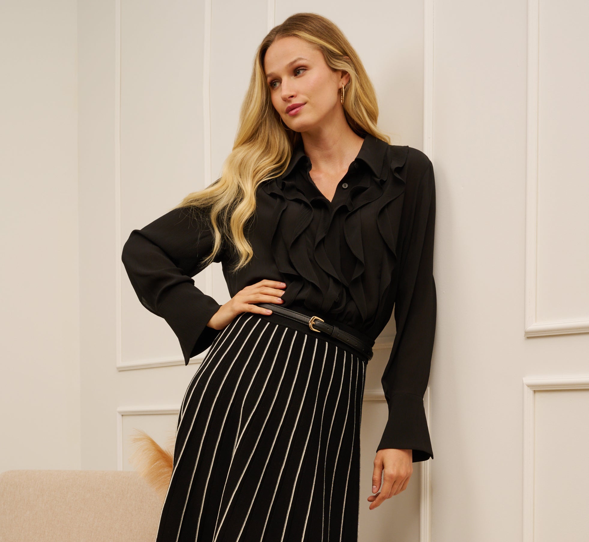 black long sleeve dress blouse Halo Long Sleeve Satin Blouse