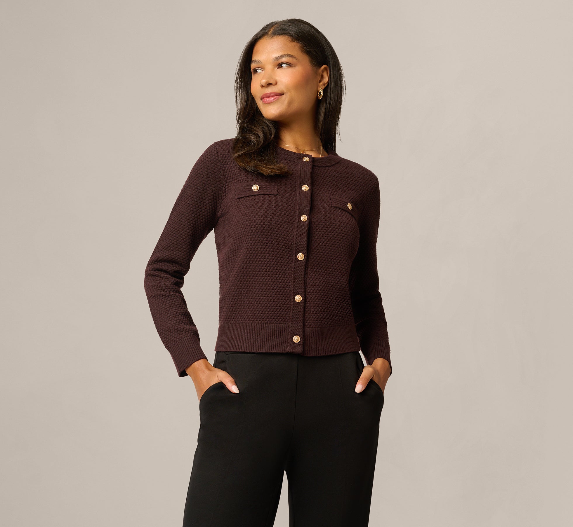 Adrianna Papell Women's Textured Crop Cardigan - Purple