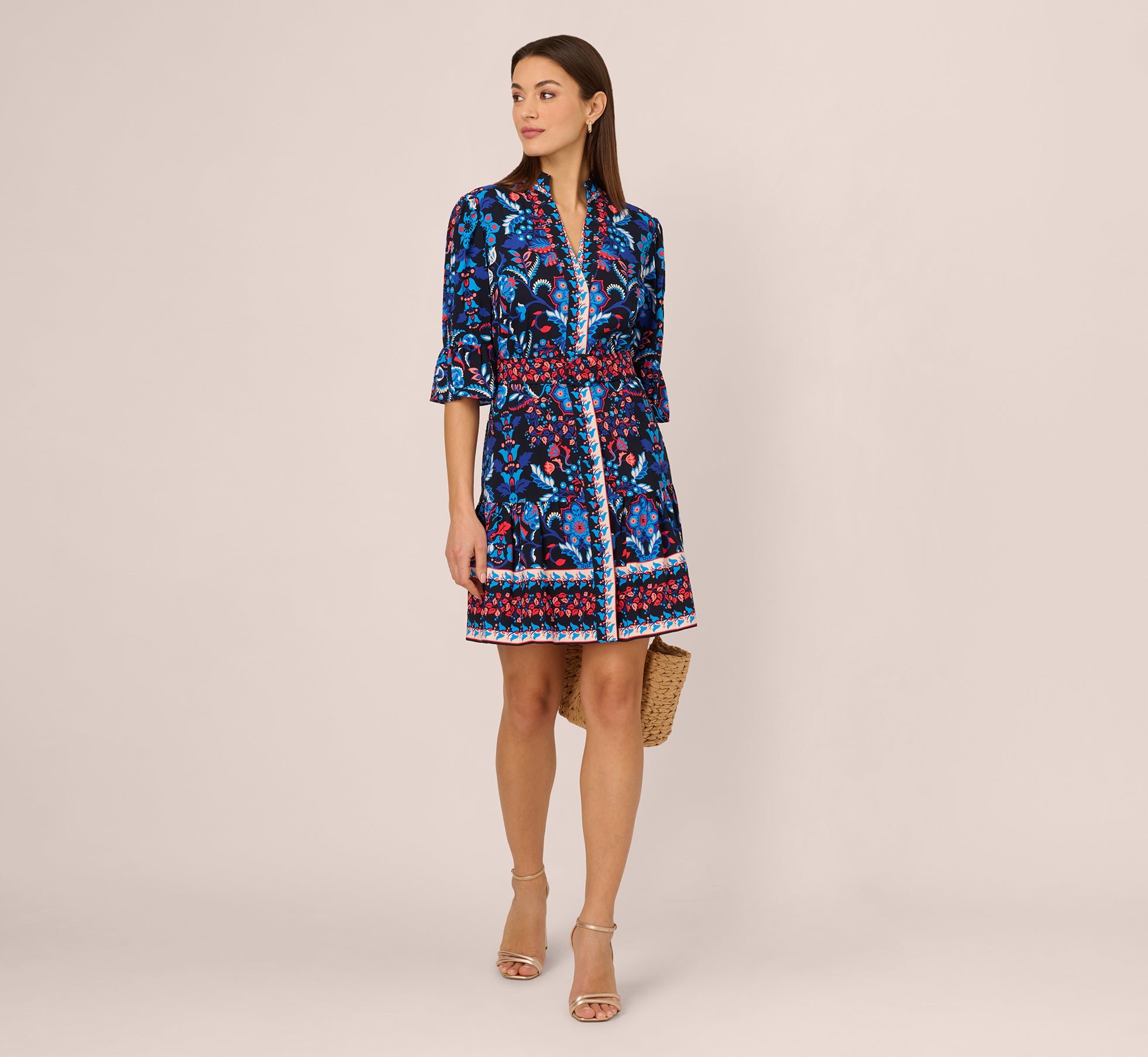 navy blue print dress Floral Printed Mini Dress