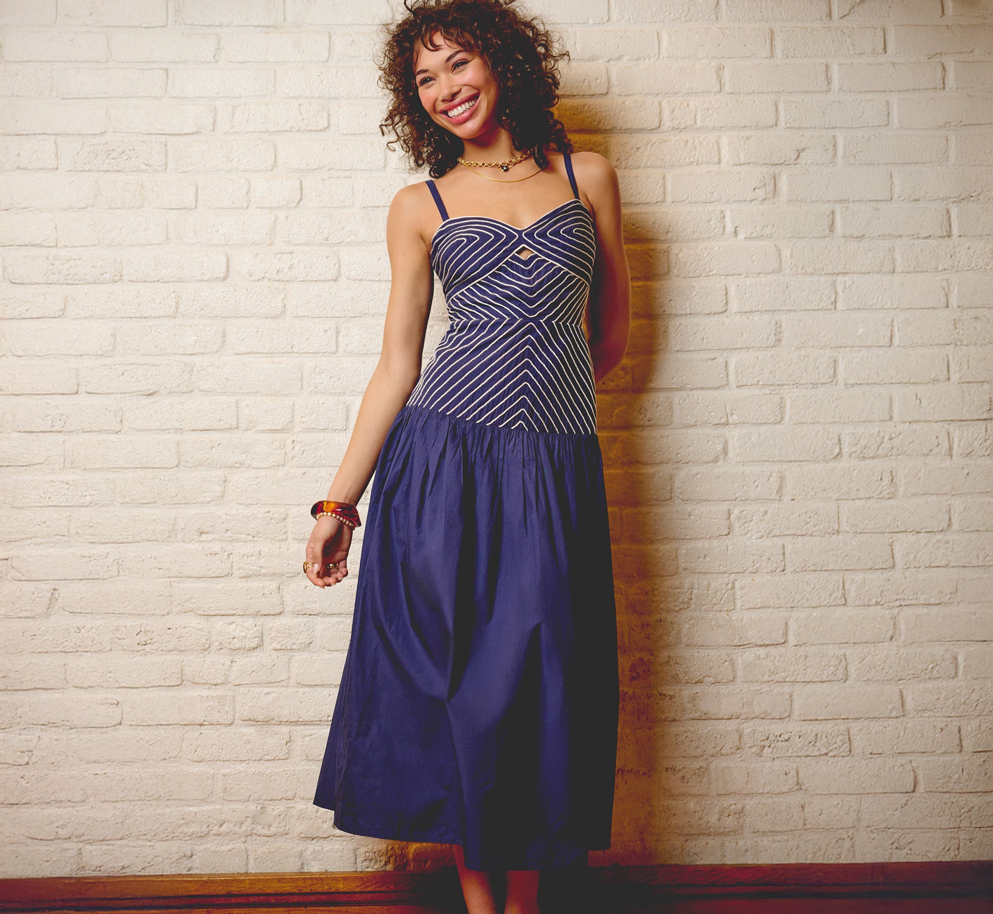 Adrianna Papell Drop Waist Midi Dress Women's Dress Navy/Ivory : 10