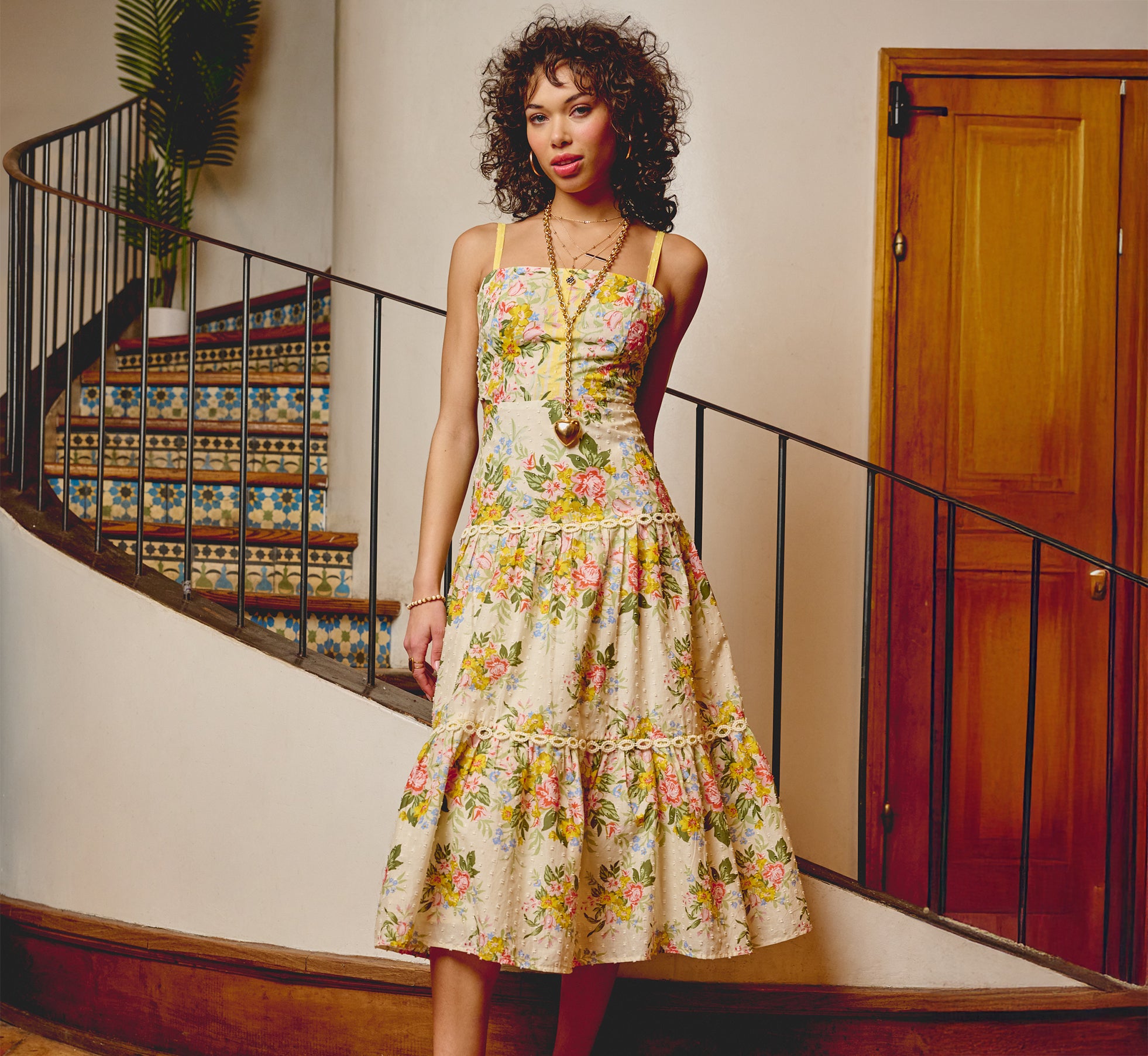 Adrianna Papell Printed Midi Dress Women's Dress Pale Yellow : 10 Adrianna Papell Printed Midi Dress Women's Dress Pale Yellow : 10