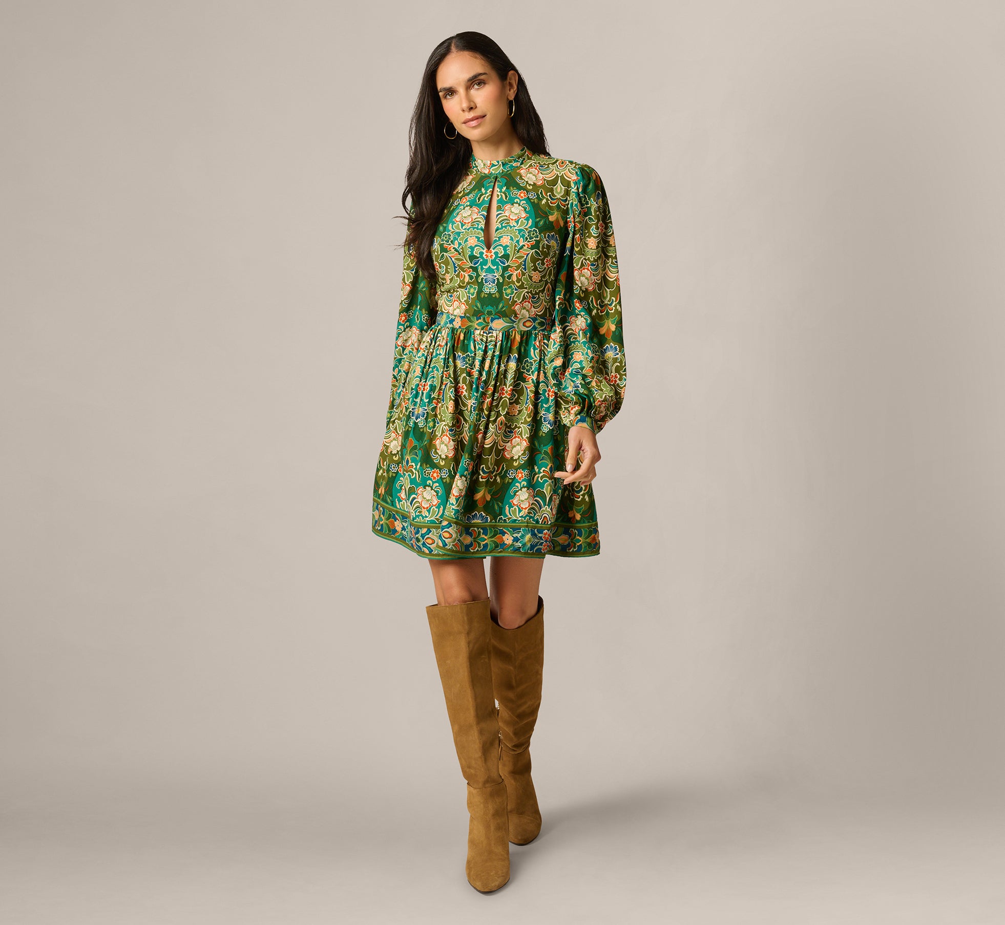 olive long sleeve dress Emery Satin Collared Size medium measures 60 from shoulder to hem ZW COLLECTION SATIN EFFECT MIDI