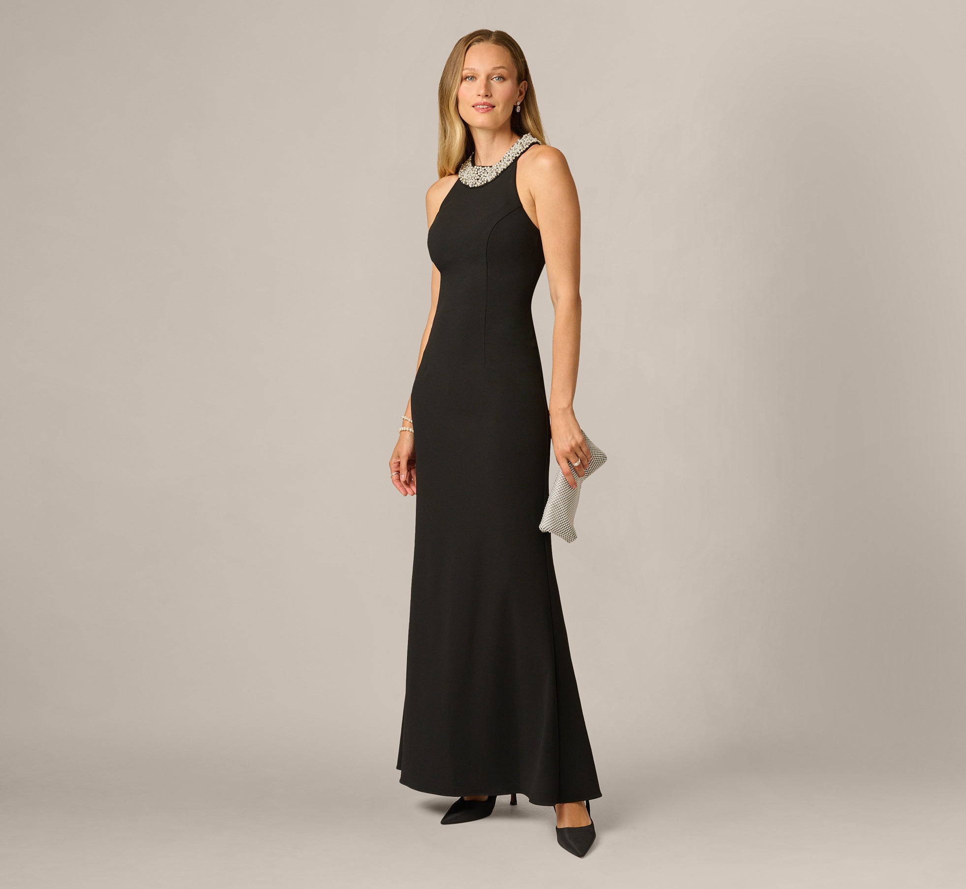 Adrianna Papell Women's Embellished Halter-Neck Gown - Black