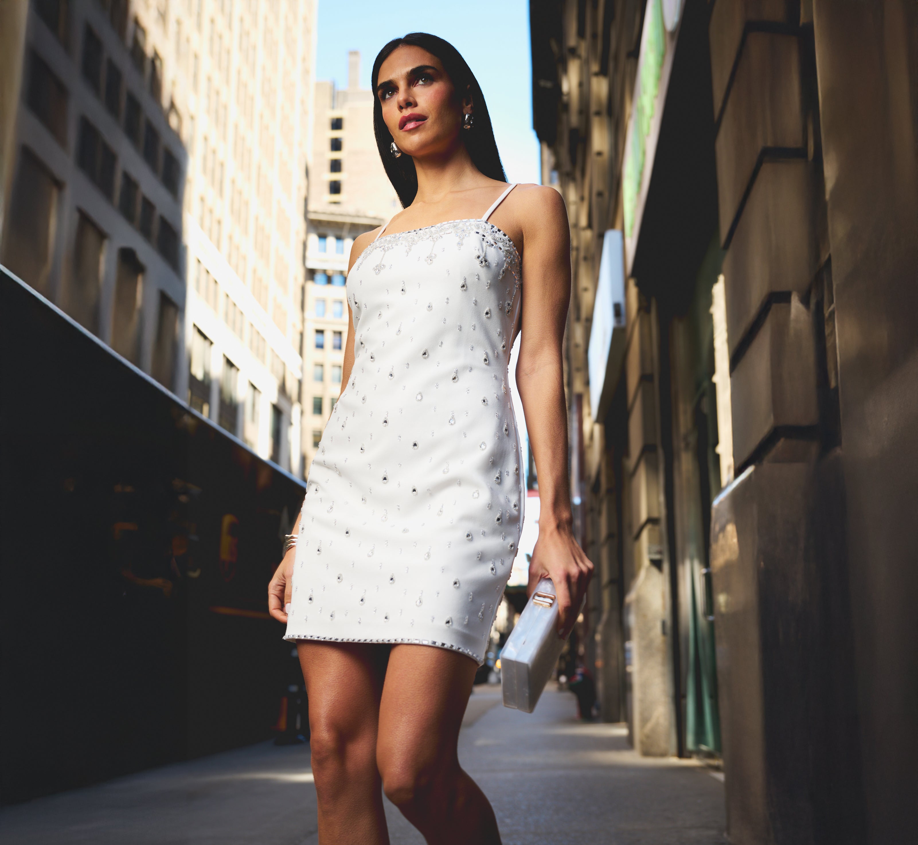 Sleeveless Beaded Mini Sheath Dress In Ivory Sleeveless Beaded Mini Sheath Dress In Ivory