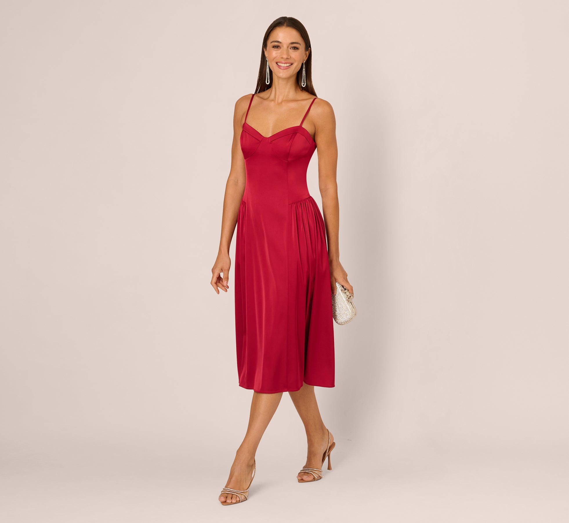 Stretch Satin Corset Back Midi Dress In Matador Red Stretch Satin Corset Back Midi Dress In Matador Red