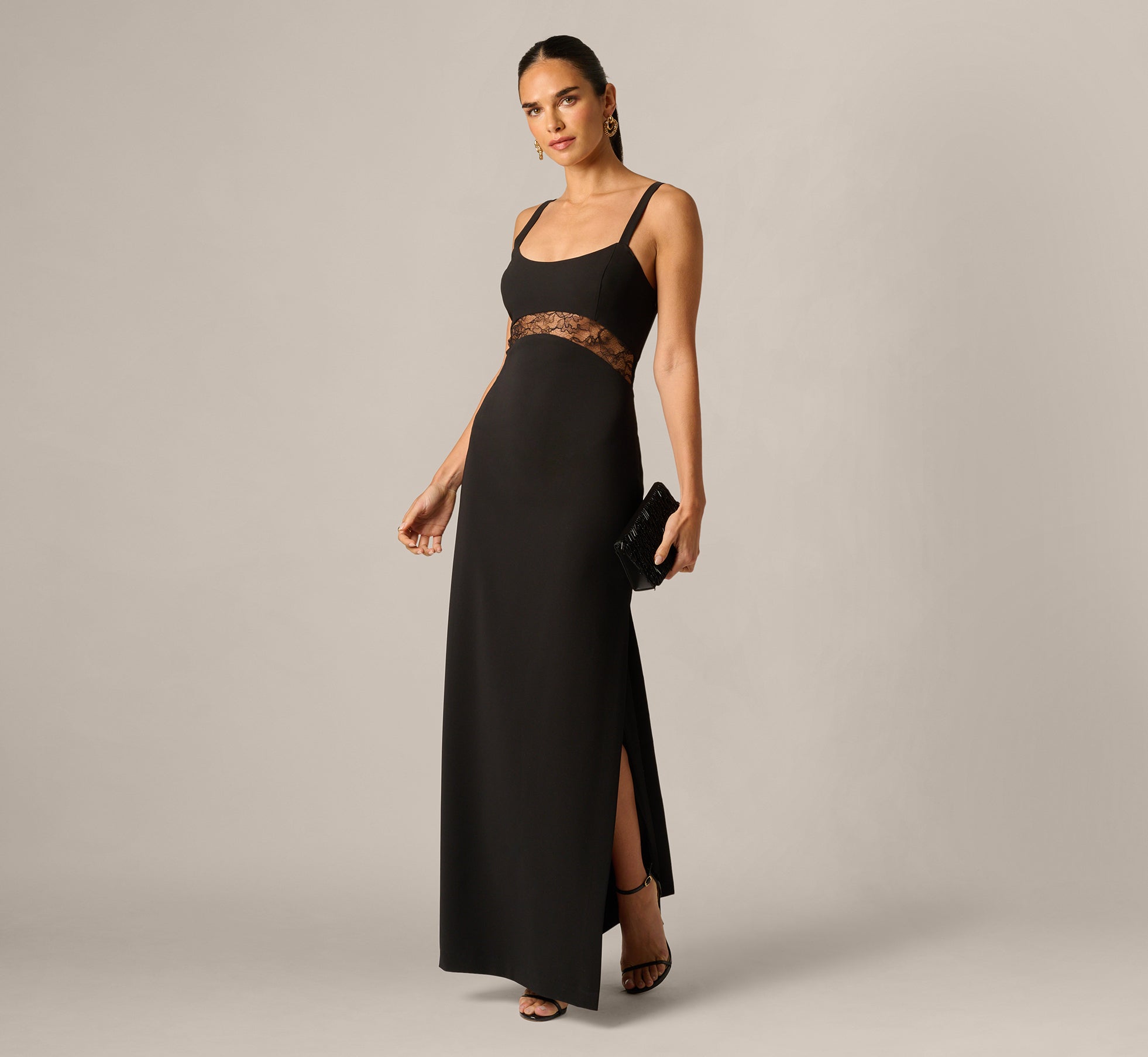 Sleeveless Lace Cutout Column Gown In Black, Black / Regular / 16 Sleeveless Lace Cutout Column Gown In Black, Black / Regular / 16