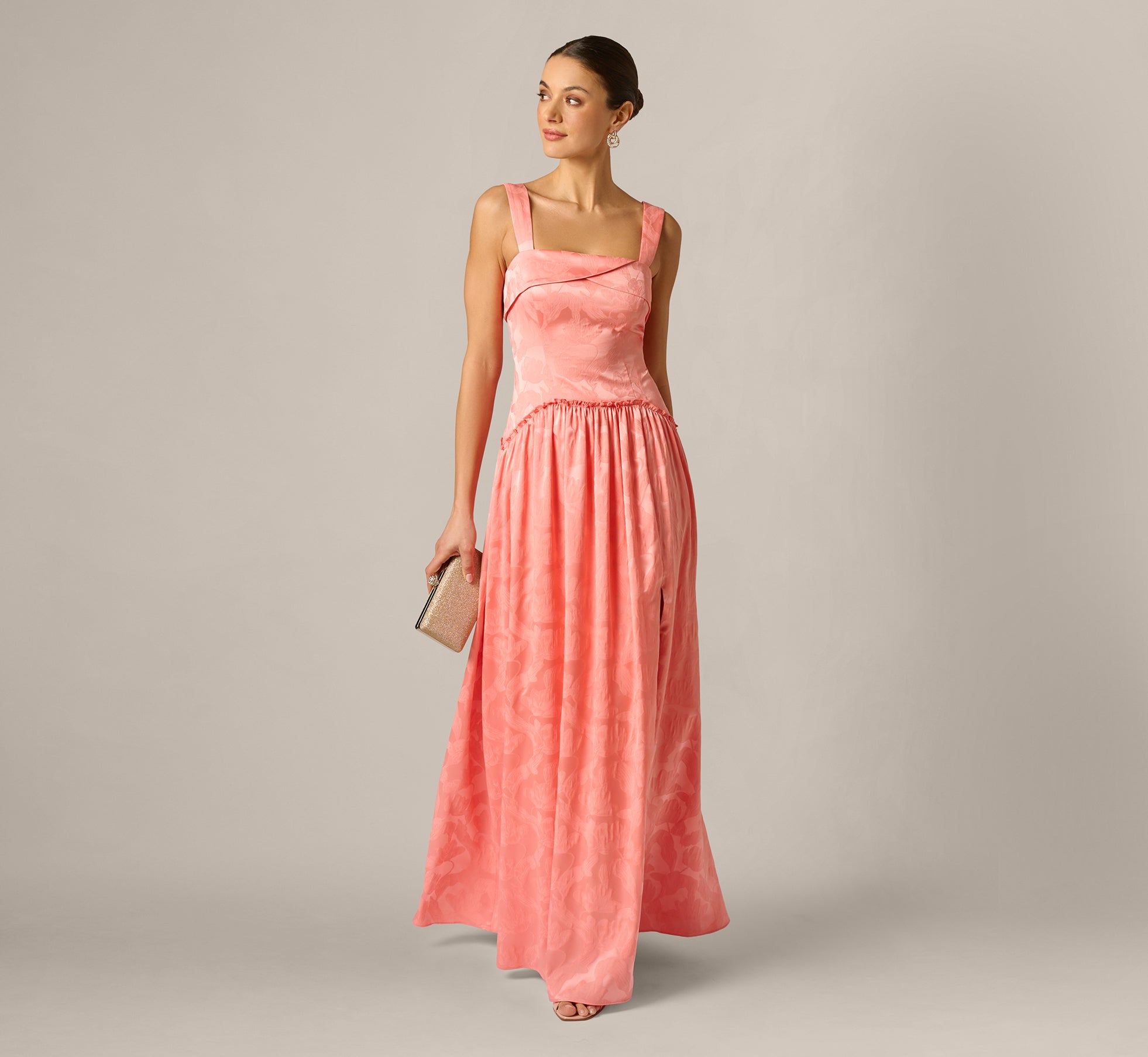 Adrianna Papell Drop Waist Butterfly Jacquard Gown