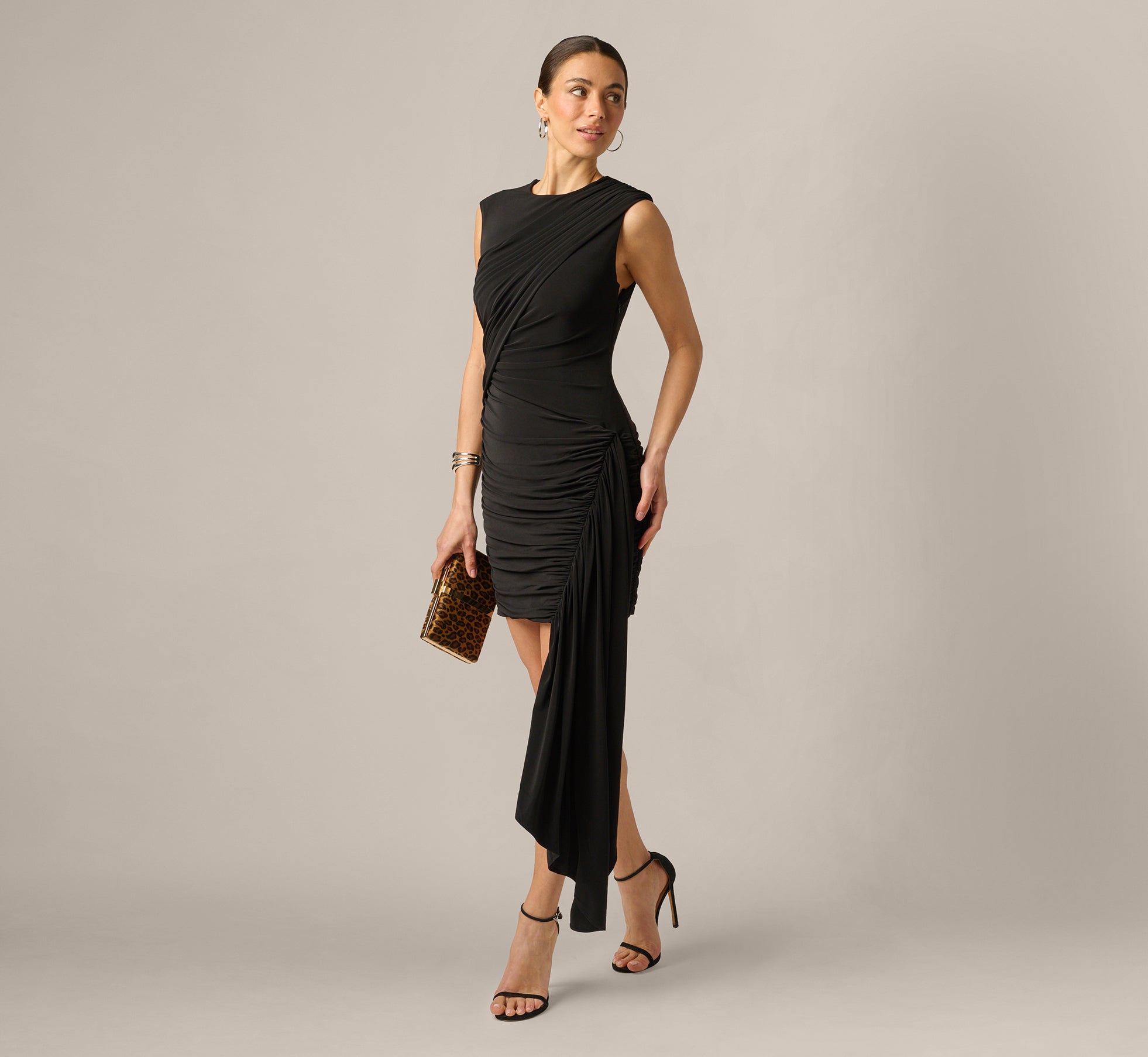 Stretch Jersey Asymmetrical Draped Mini Dress In Black, Black / Regular / 12 Stretch Jersey Asymmetrical Draped Mini Dress In Black, Black / Regular / 12