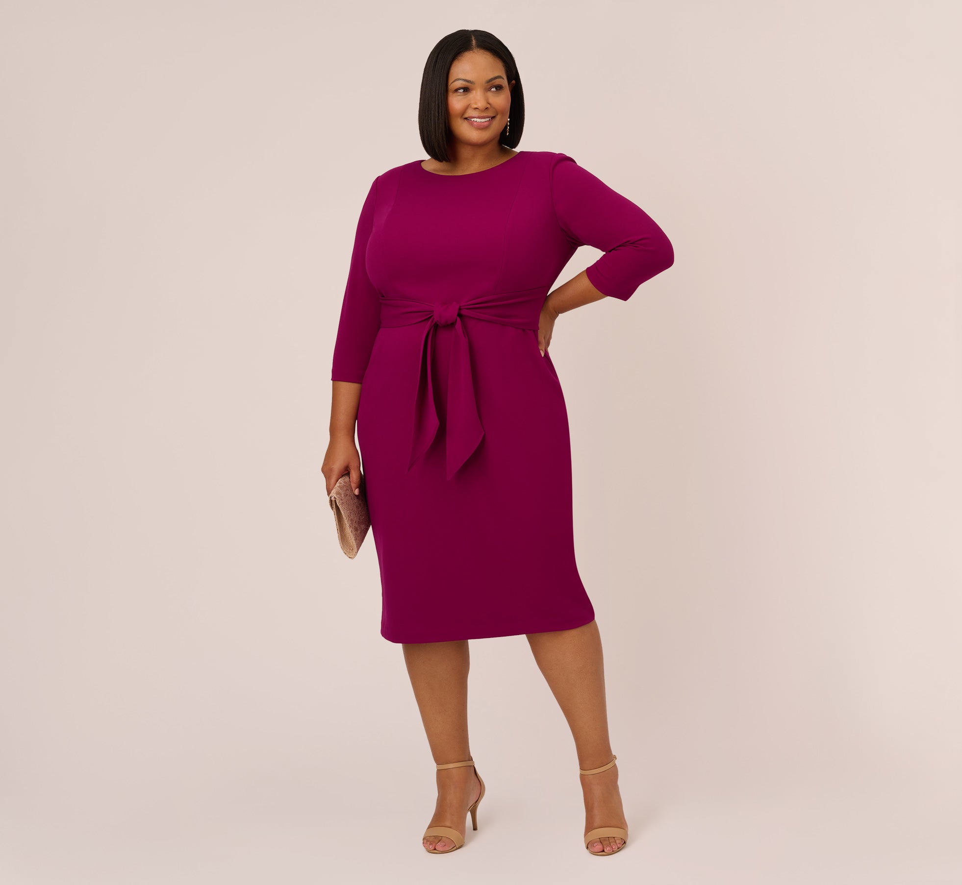 Adrianna Papell Plus Size Knit Crepe Tie Waist Sheath Dress Women's : 18W Adrianna Papell Plus Size Knit Crepe Tie Waist Sheath Dress Women's : 18W