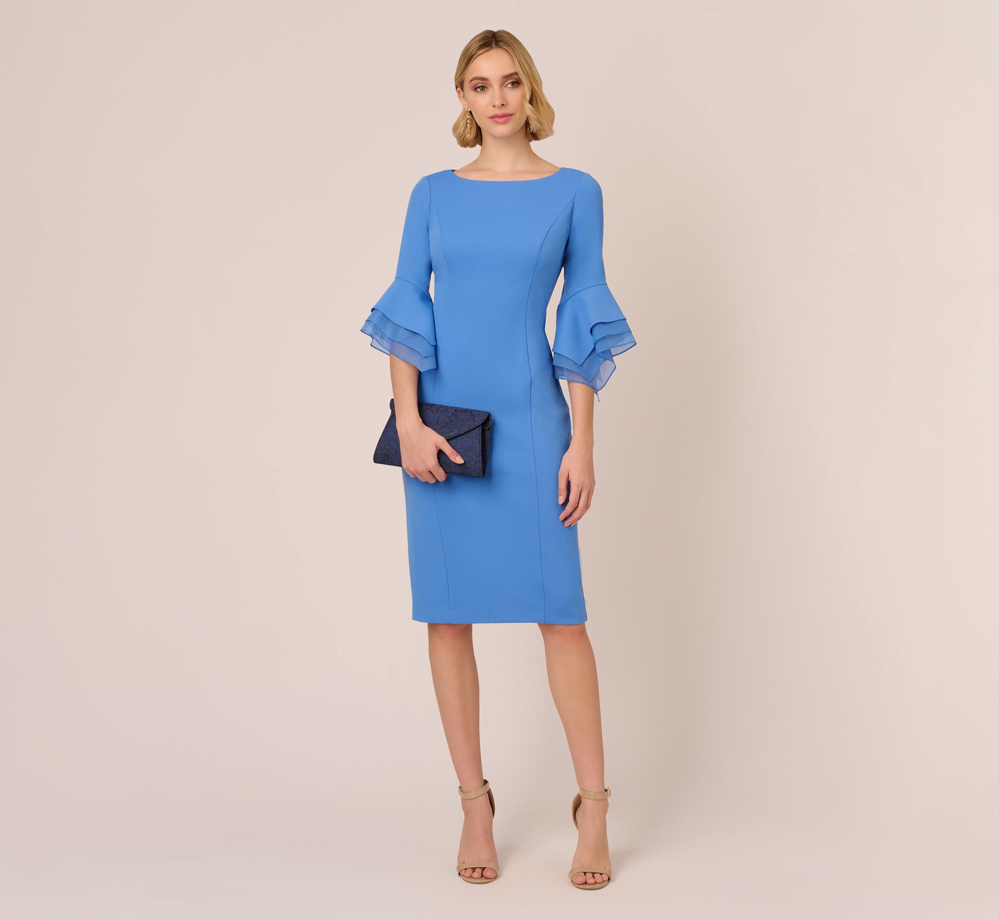 Adrianna Papell Knit Crepe Tiered Sleeve Dress, 8 / Multi Adrianna Papell Knit Crepe Tiered Sleeve Dress, 8 / Multi