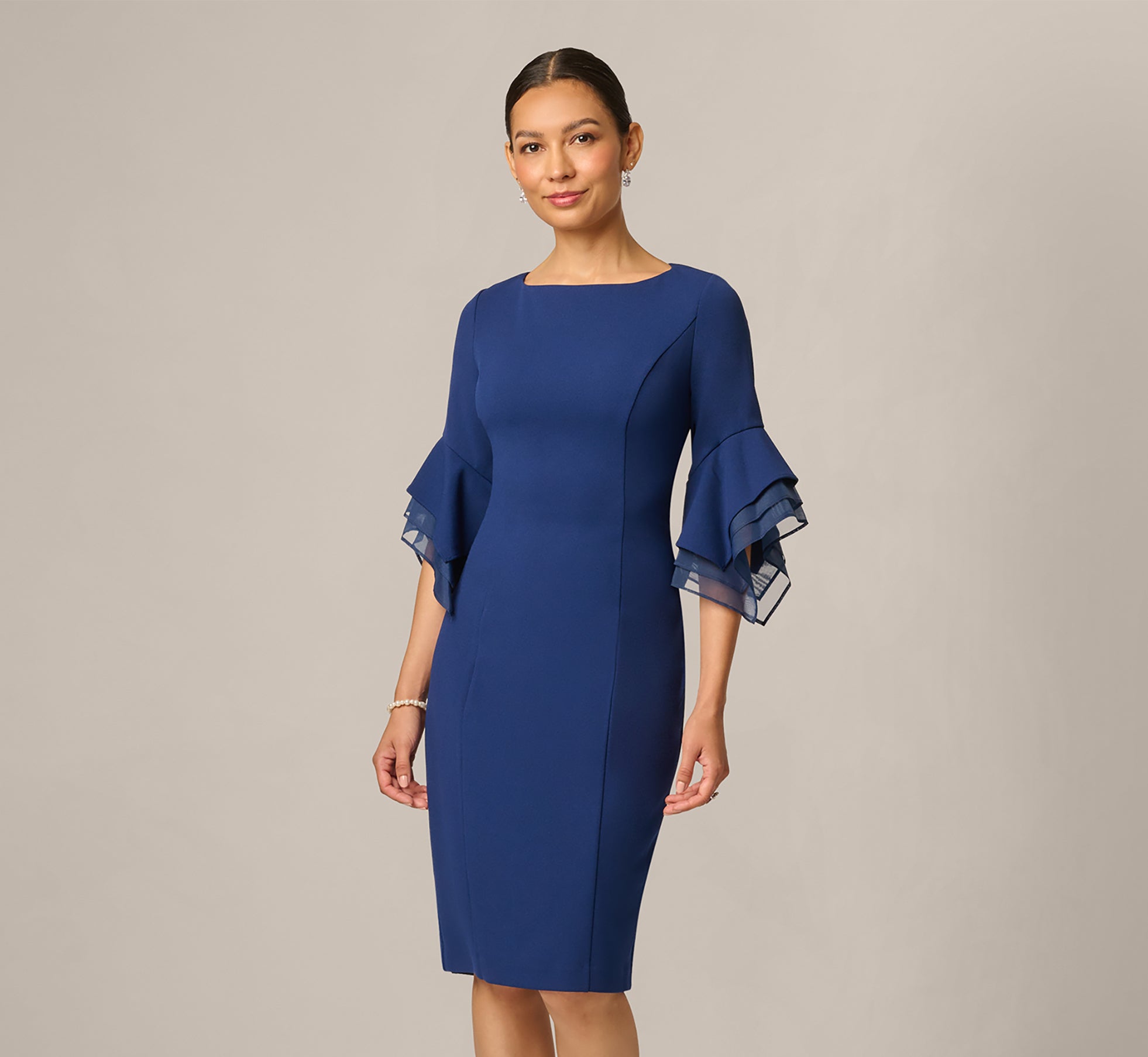 Adrianna Papell Women's Knit Crepe Tiered Sleeve Dress