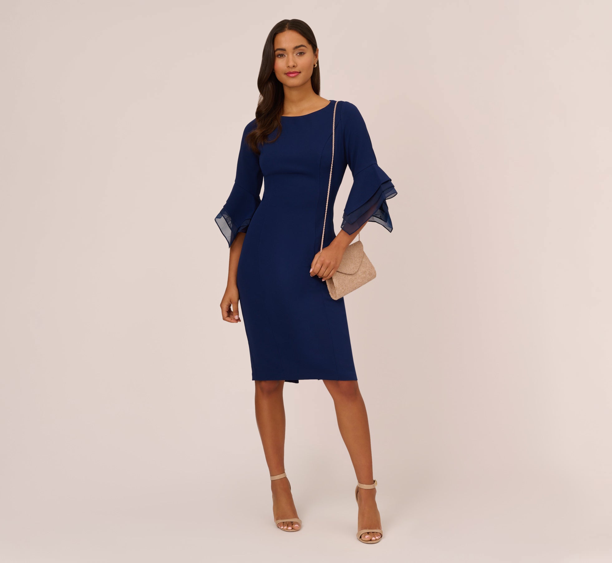 Adrianna Papell Knit Crepe Tiered Sleeve Dress Adrianna Papell Knit Crepe Tiered Sleeve Dress