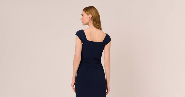 Chiffon And Jersey Flounce Draped Dress With Pleated Details In