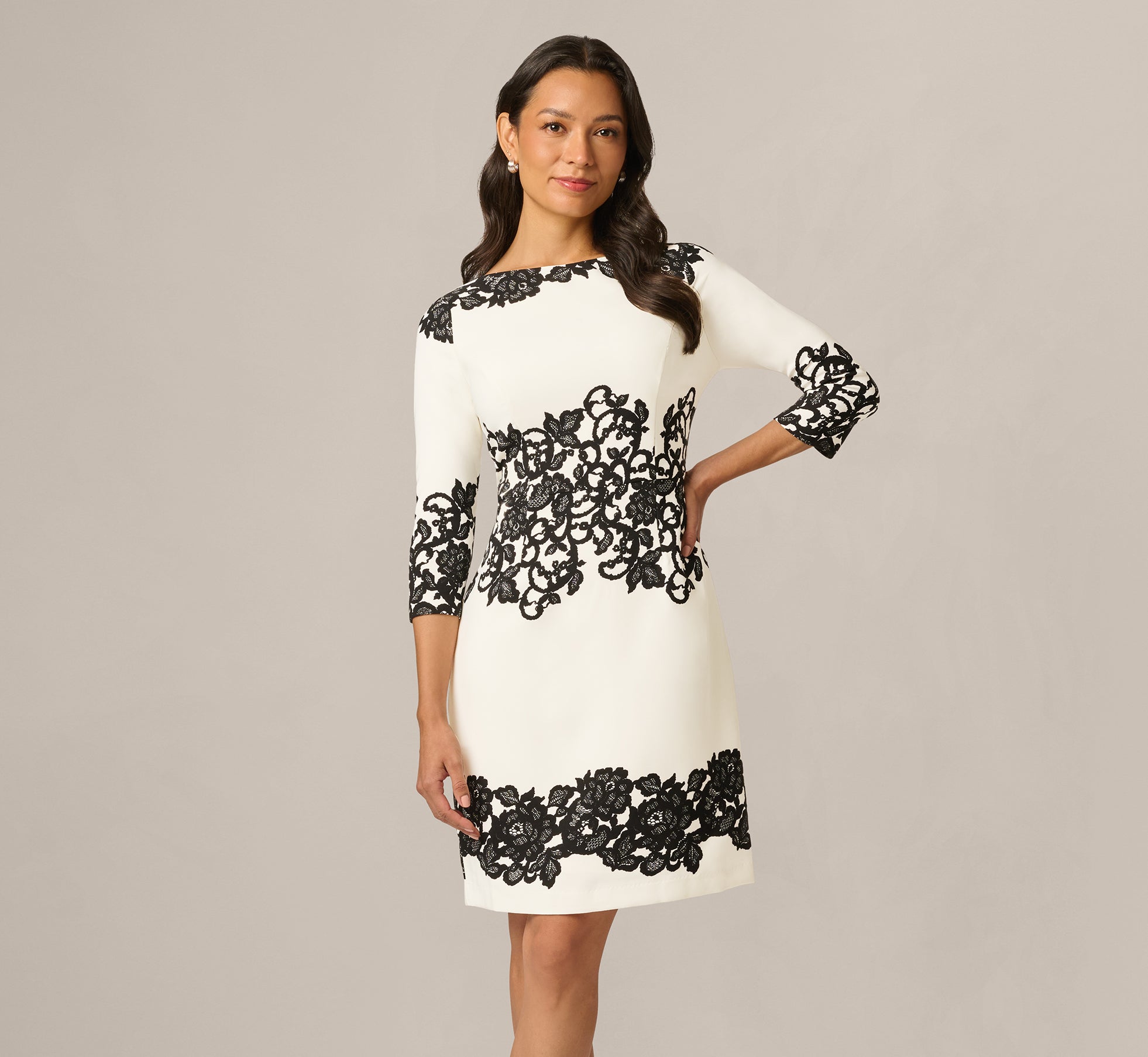 Adrianna Papell Women's Lace-Print Sheath Dress - Ivory/Black