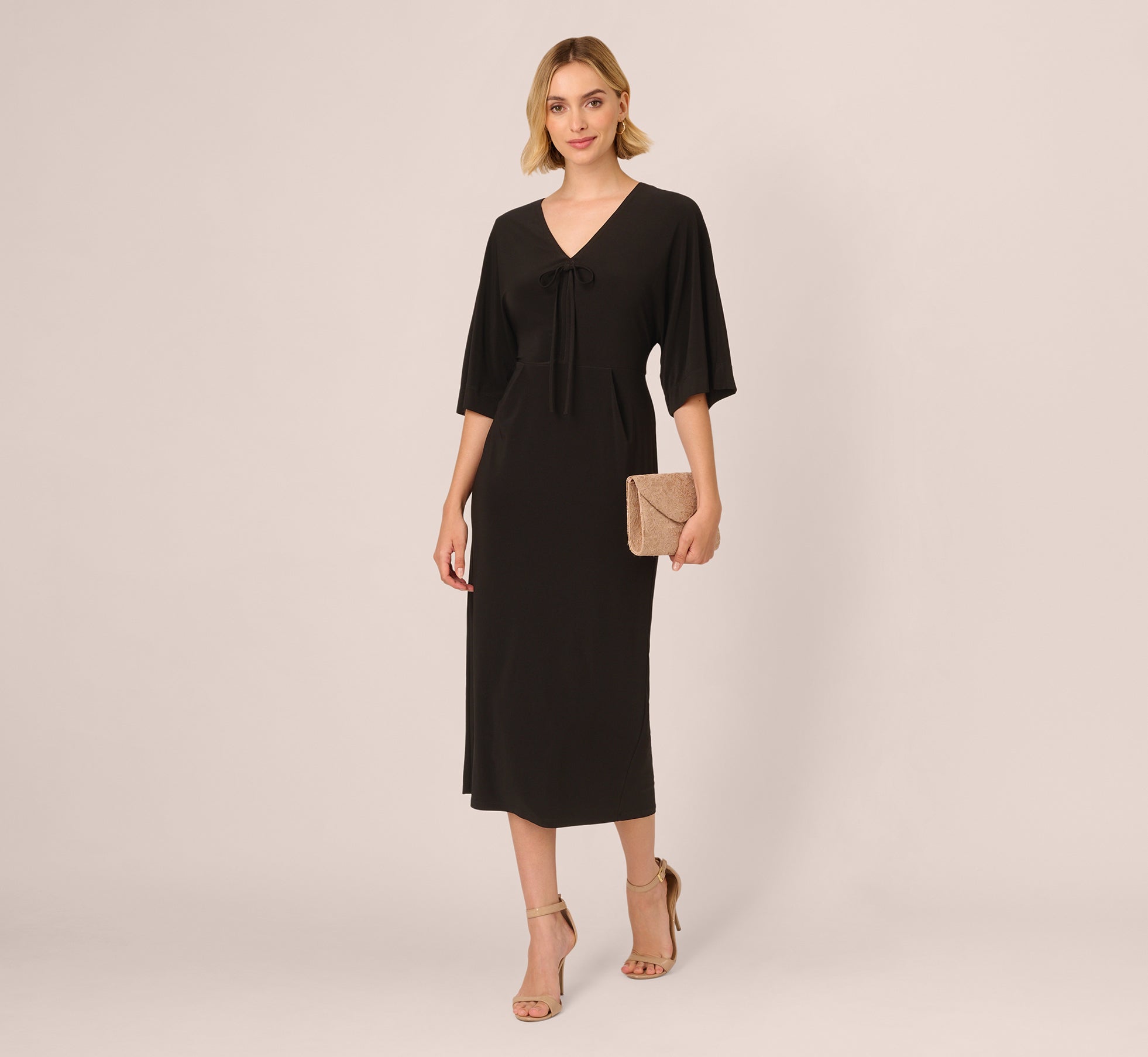 Jersey Midi Dress with Dolman Short Sleeves in Black Jersey Midi Dress with Dolman Short Sleeves in Black