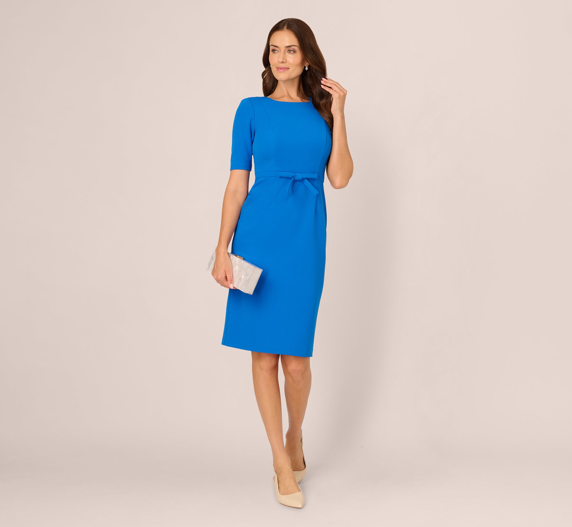 Adrianna Papell Short Sleeve Bow Waist Sheath Dress - Cool Cobalt Adrianna Papell Short Sleeve Bow Waist Sheath Dress - Cool Cobalt