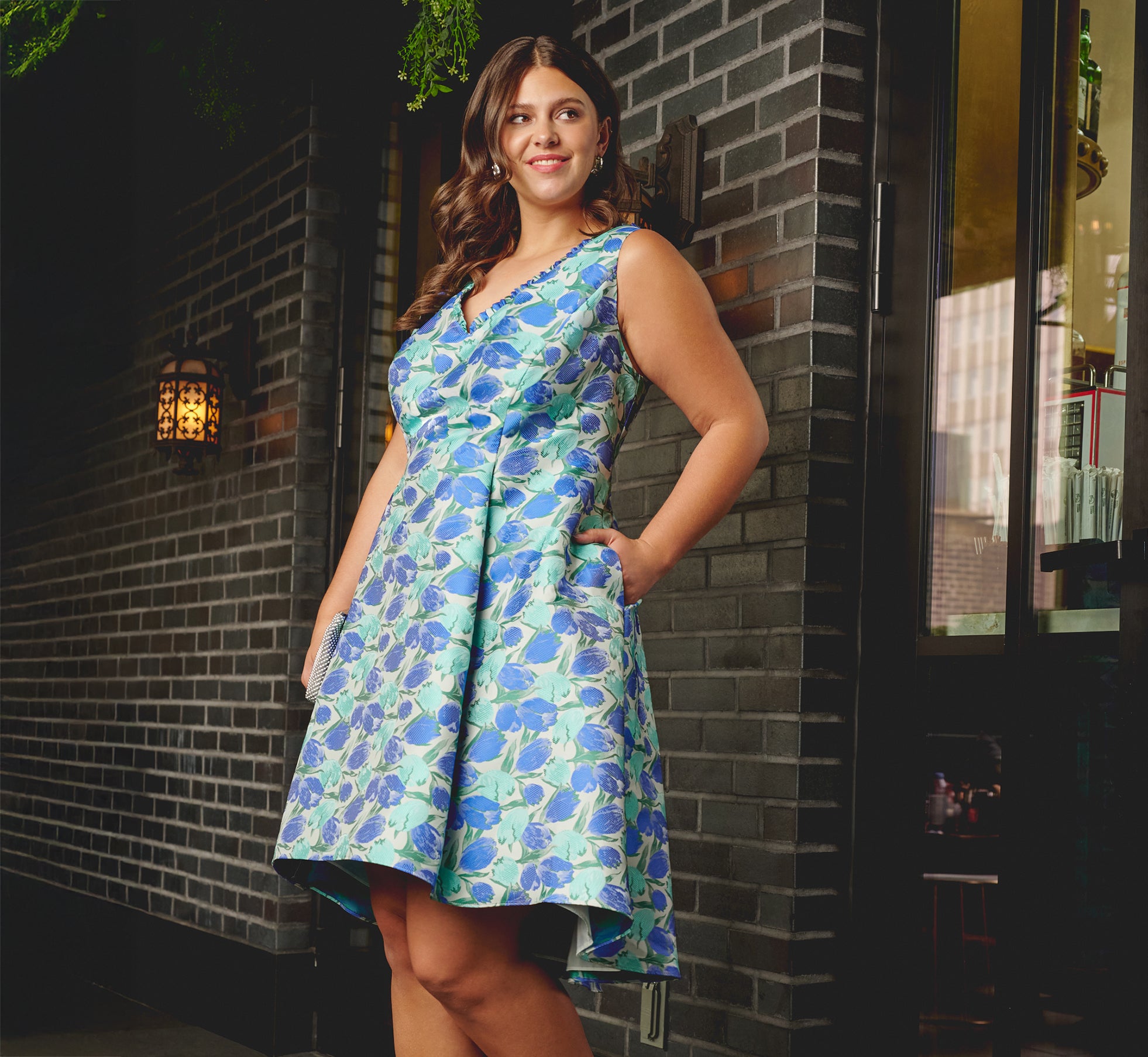 Adrianna Papell Plus Size Tulip Jacquard Sleeveless Dress - Blue/Green Multi Adrianna Papell Plus Size Tulip Jacquard Sleeveless Dress - Blue/Green Multi
