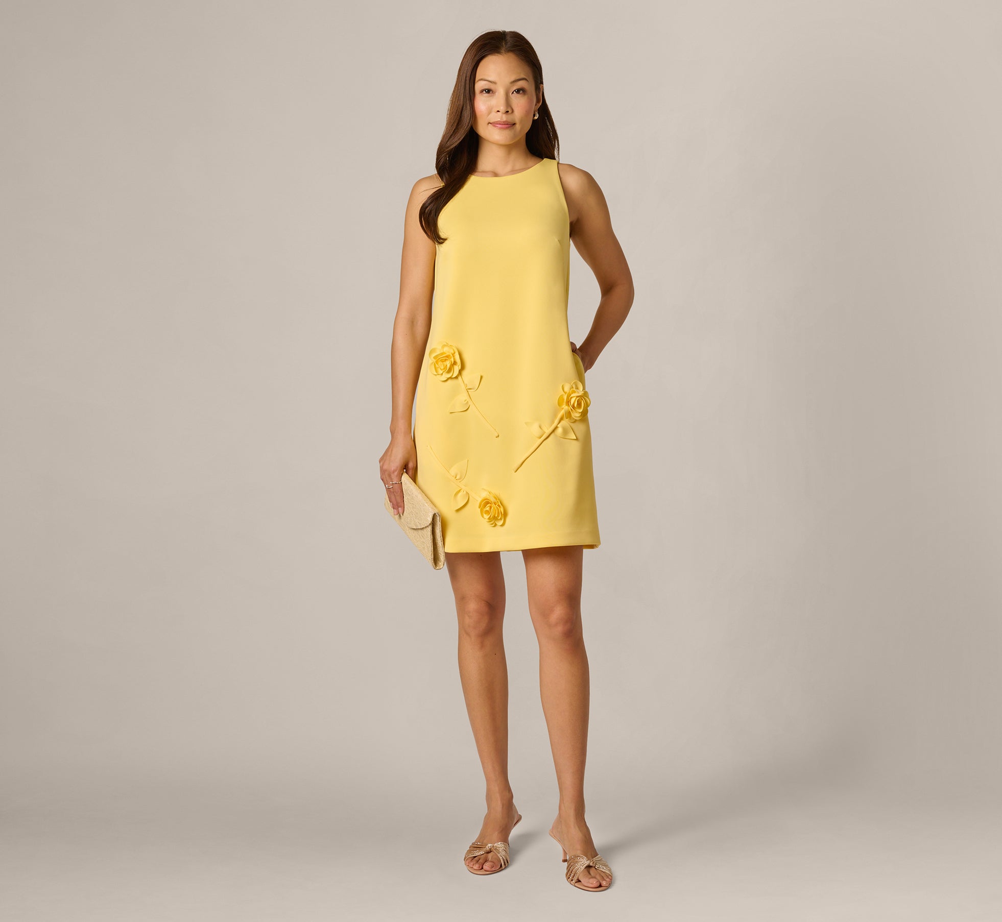 Adrianna Papell 3D Rosette Stretch Shift Dress