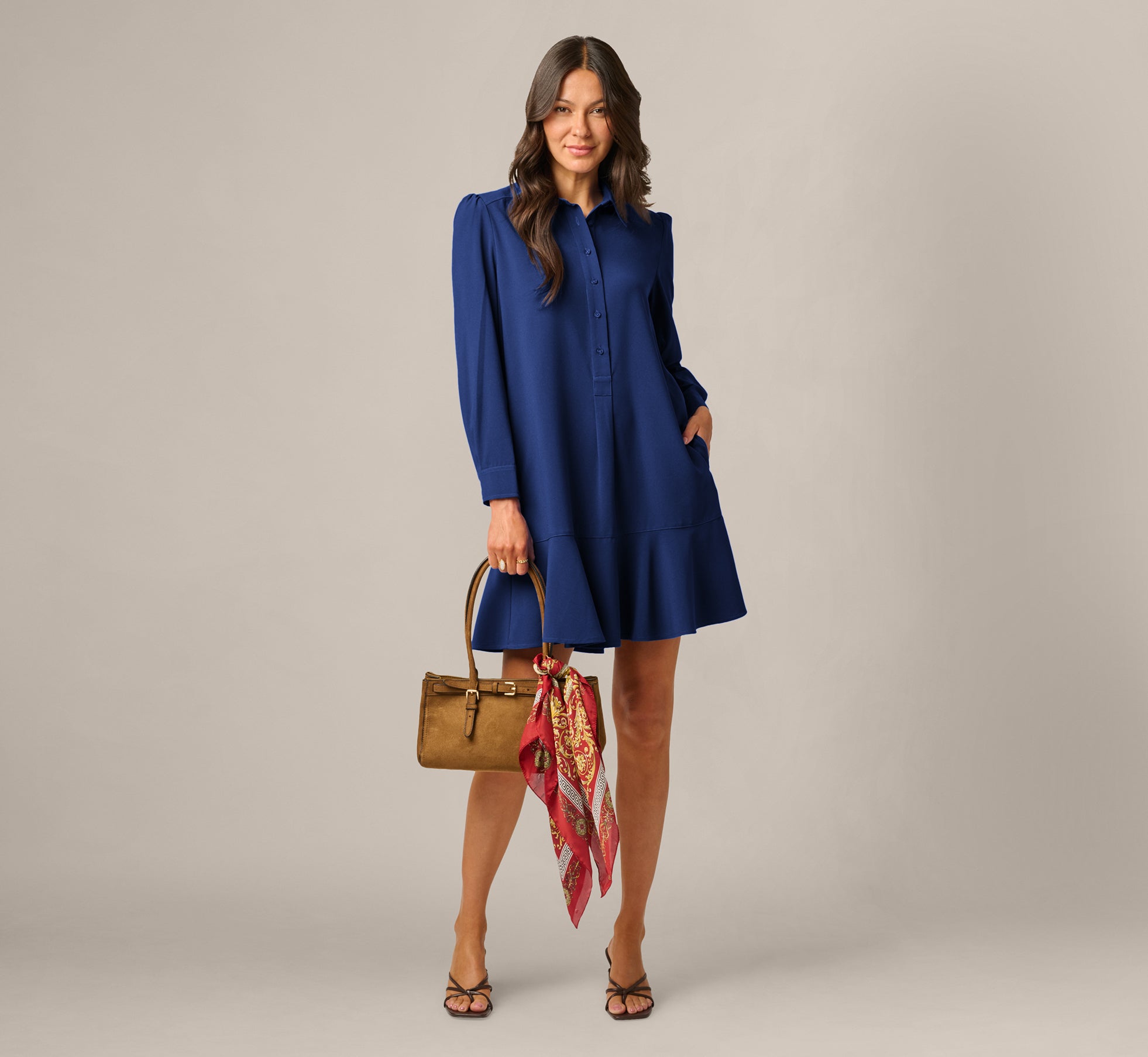 Long Sleeve Flounce Hem Hailey Dress In Classic Navy, Classic Navy / Regular / XL Long Sleeve Flounce Hem Hailey Dress In Classic Navy, Classic Navy / Regular / XL