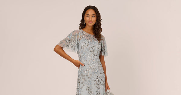 Adrianna Papell 39023 Flutter Sleeve V-Neck Wedding Gown 