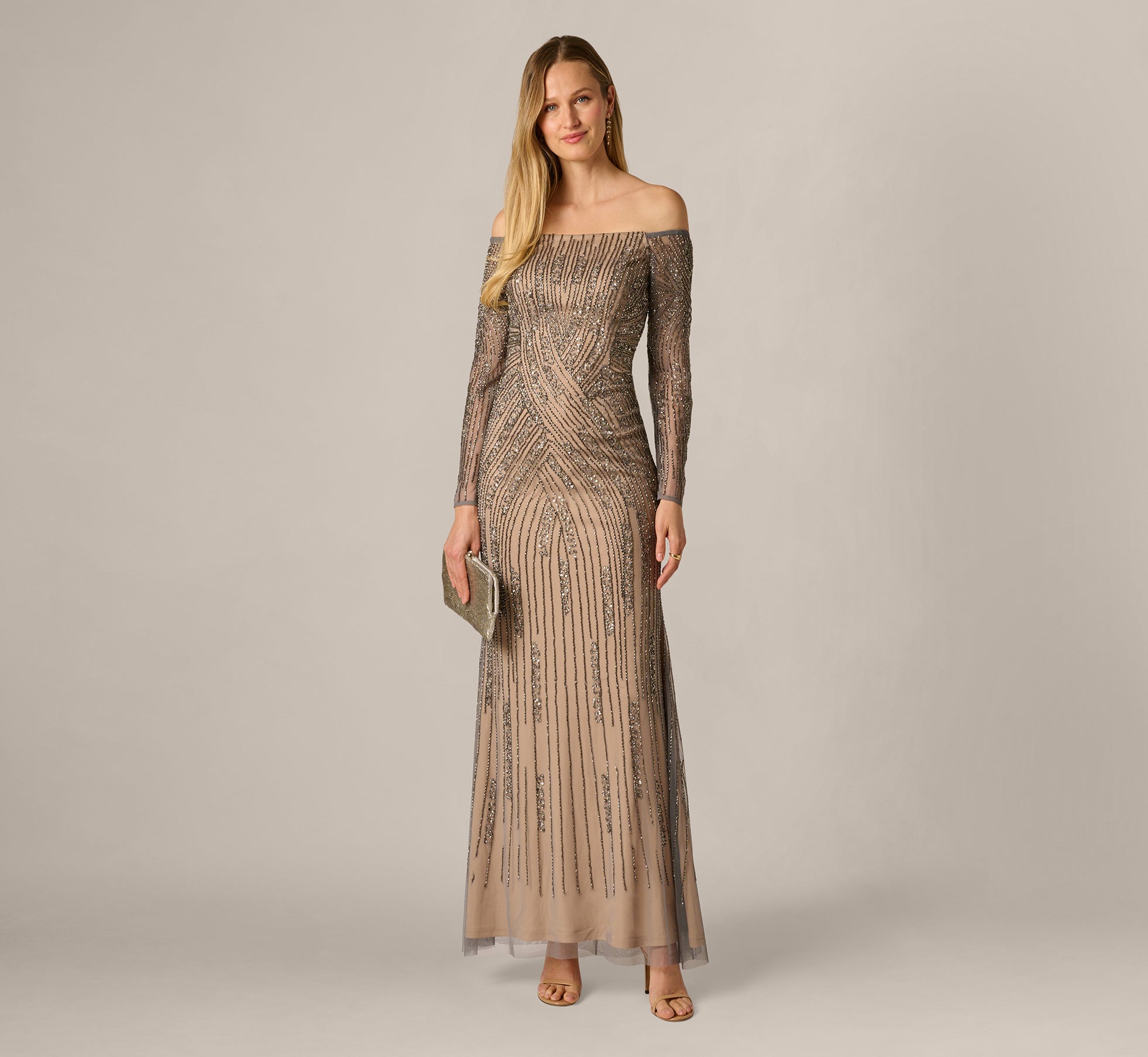 Adrianna Papell Women's Beaded Off Shoulder Gown Adrianna Papell Women's Beaded Off Shoulder Gown