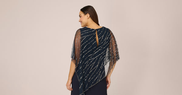 Plus Size Hand-Beaded Popover Long Dress In Midnight | Adrianna