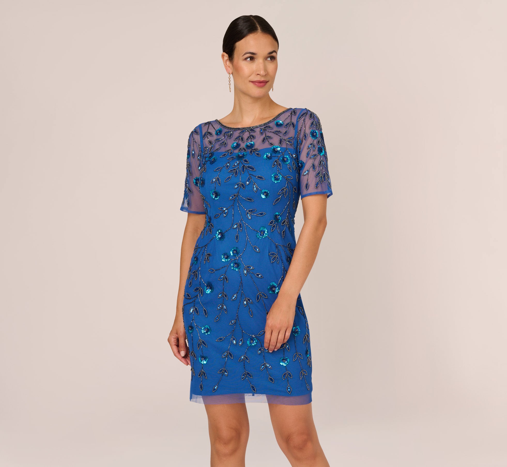 Adrianna Pappell Beaded Sheath Dress with High Heels