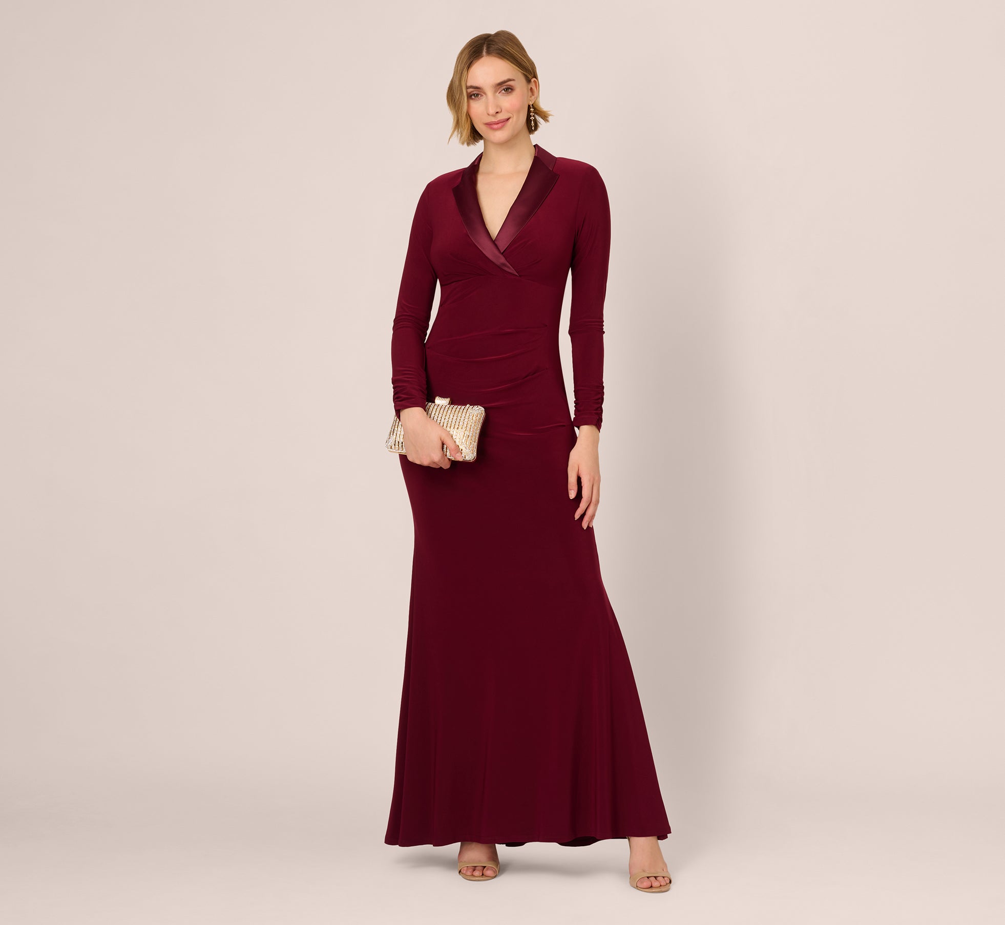 RED Tuxedo Mermaid Gown With Long Sleeves - Adrianna Papell RED Tuxedo Mermaid Gown With Long Sleeves - Adrianna Papell
