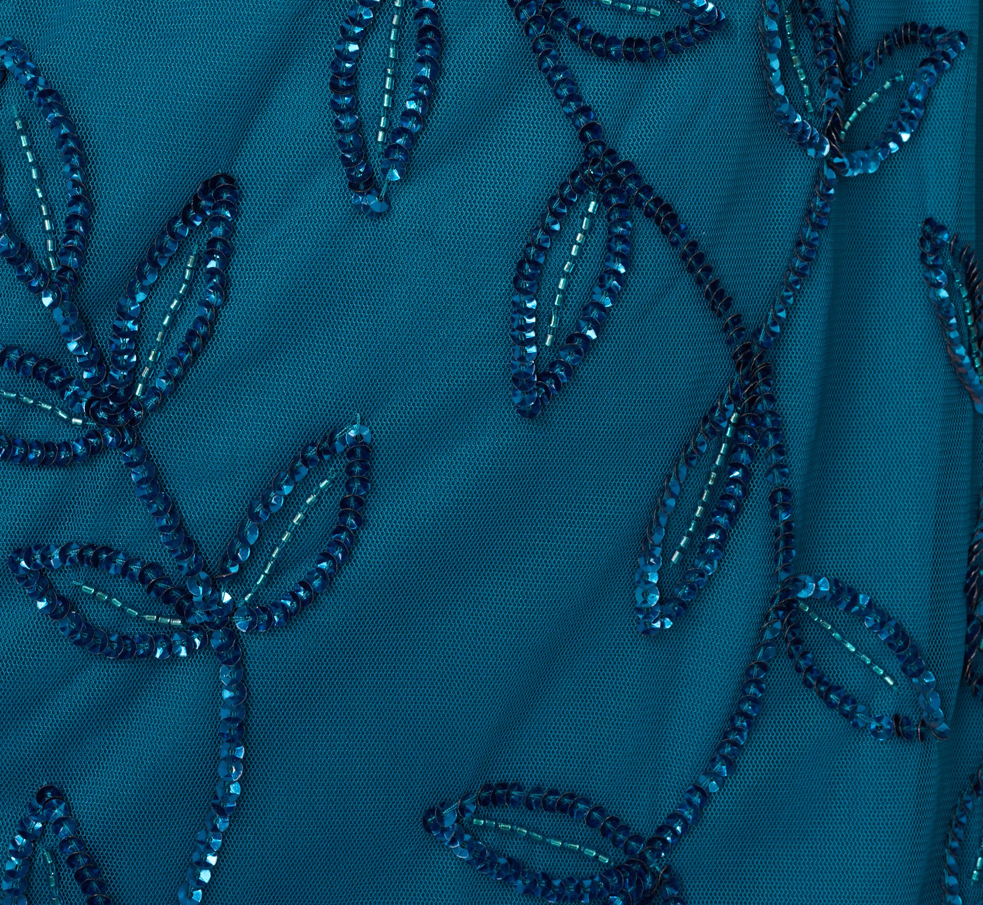 Blue Jasmine Beaded Blouson Gown With Sheer Short Sleeves