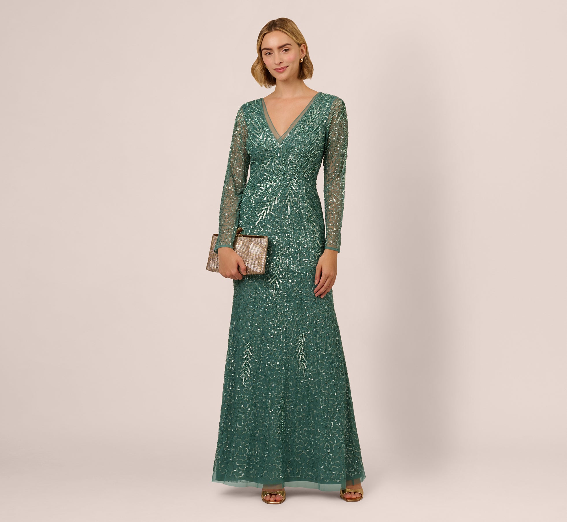Adrianna Papell Womens Long Beaded Evening Dress Green 4 Adrianna Papell Womens Long Beaded Evening Dress Green 4