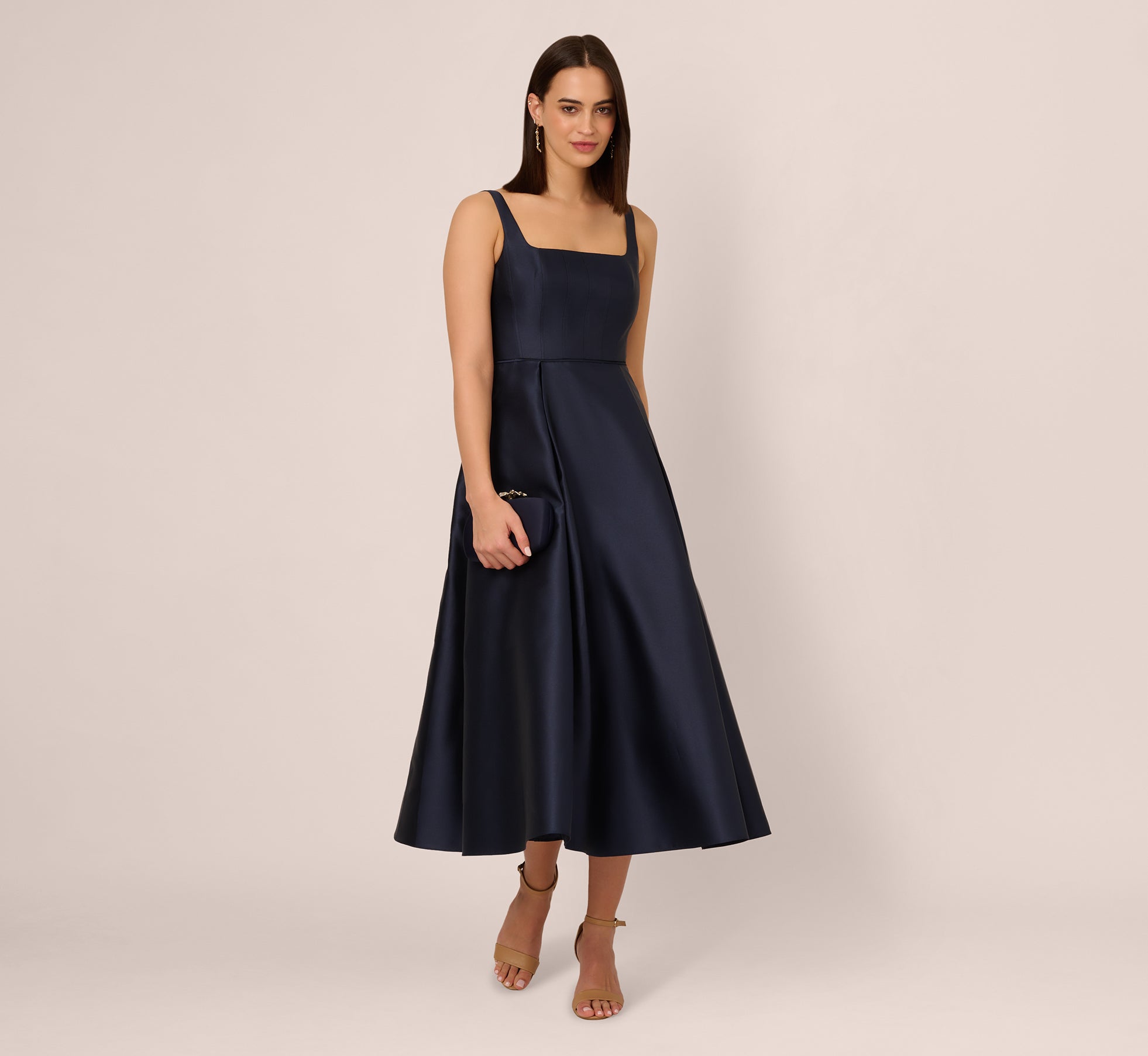 Adrianna Papell Petite Size Square Neck Mikado Midi Dress, Womens, 8P, Midnight Adrianna Papell Petite Size Square Neck Mikado Midi Dress, Womens, 8P, Midnight