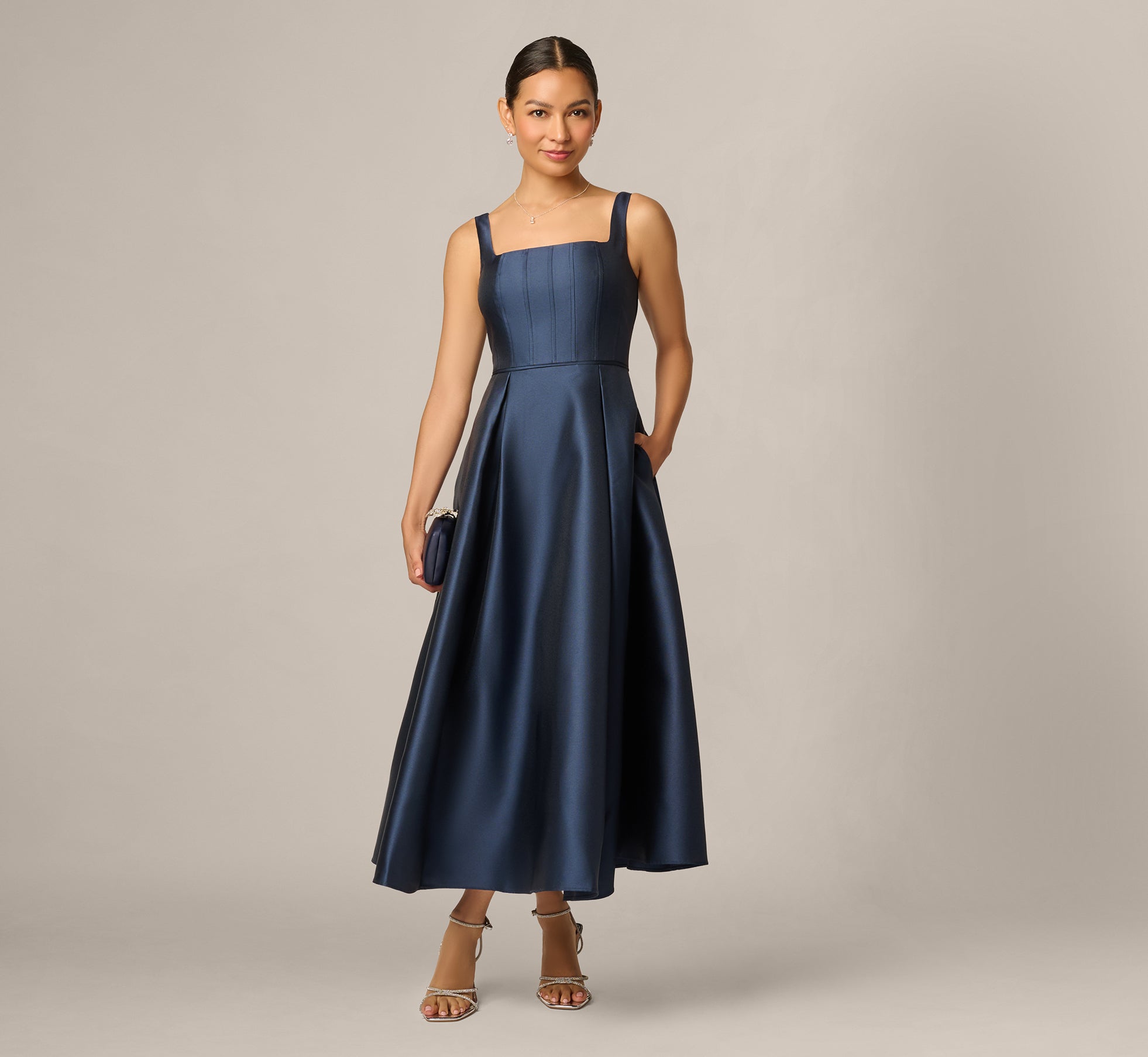 midi dress for petite How to Wear a When You're After Sunday Dinner Karen Kane presents a sophisticated tiered midi dress crafted from a blend of 92% rayon and 8% spandex for a comfortable stretch Petite Twist-Front Pleated Midi Dress