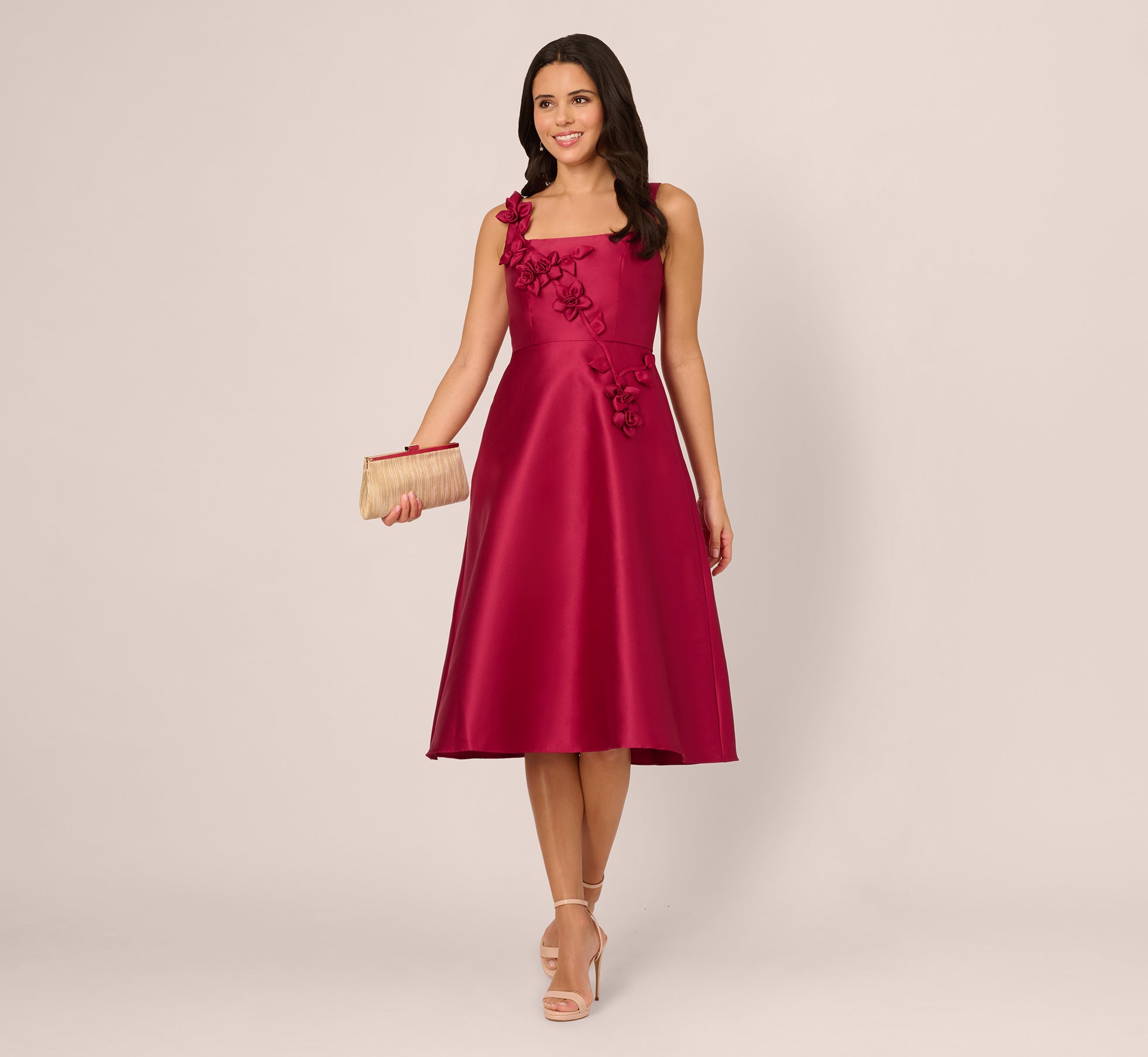 RED Sleeveless 3D Flower Mikado Midi Dress - Adrianna Papell RED Sleeveless 3D Flower Mikado Midi Dress - Adrianna Papell