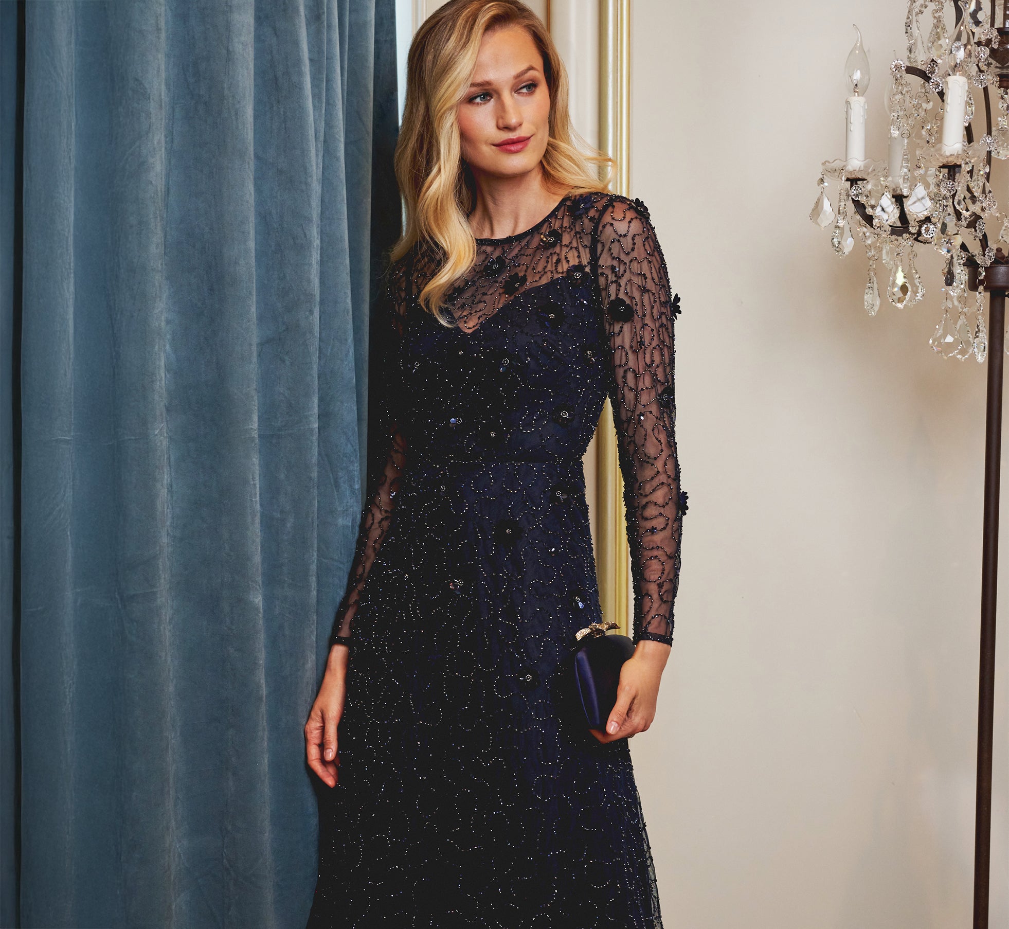 Adrianna Papell Women's Beaded Velvet Midi Dress - Midnight - Size 6 Adrianna Papell Women's Beaded Velvet Midi Dress - Midnight - Size 6
