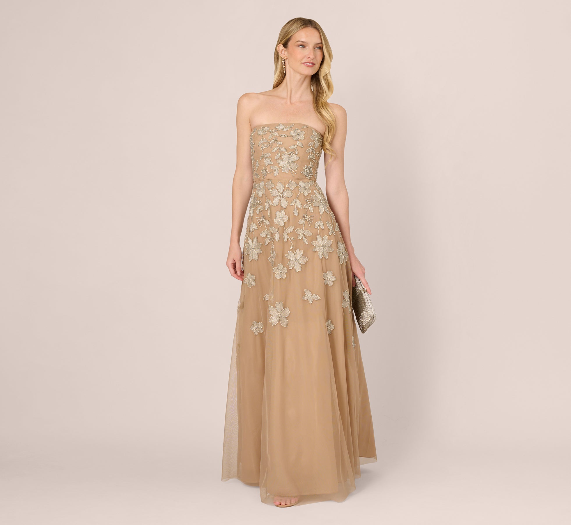 Adrianna Papell Women's Beaded Strapless Dress - Taupe Pink - Size 14 Adrianna Papell Women's Beaded Strapless Dress - Taupe Pink - Size 14