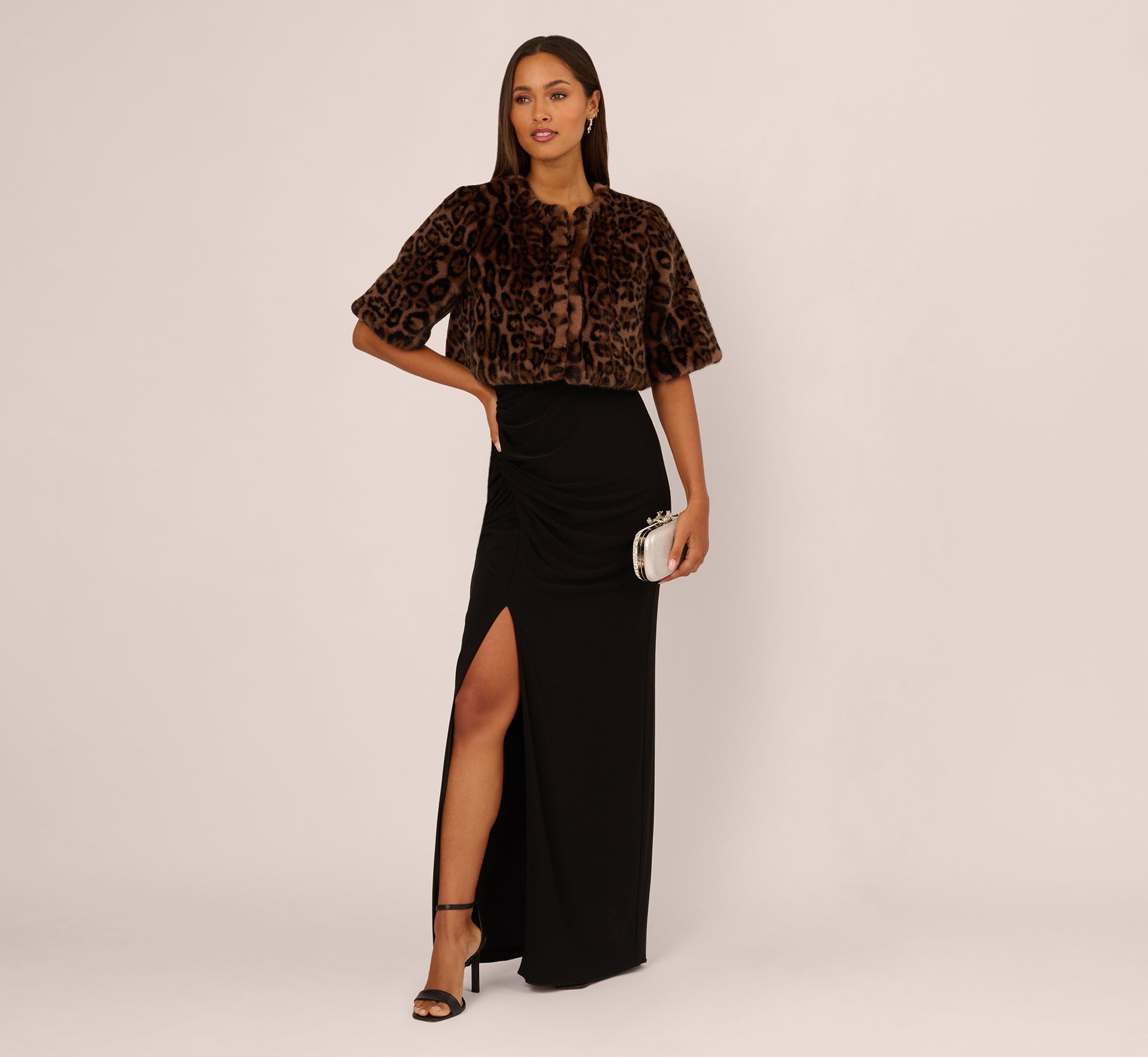 Animal Print Faux Fur Bolero Shrug In Brown Black Animal Print Faux Fur Bolero Shrug In Brown Black