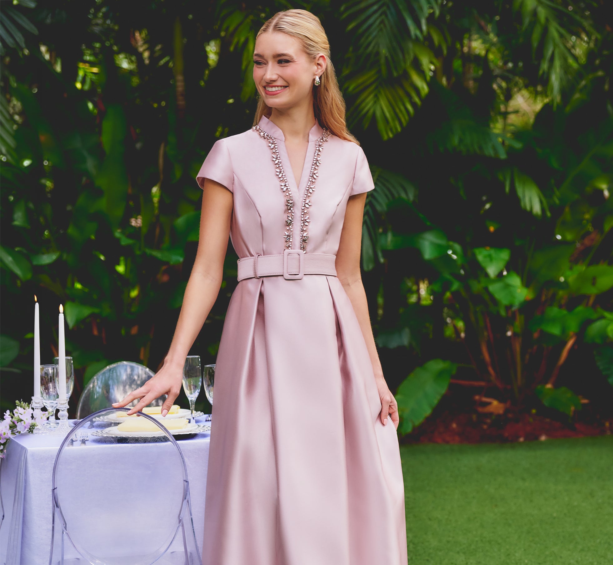 beaded collar dress S.L. Fashions 9272135