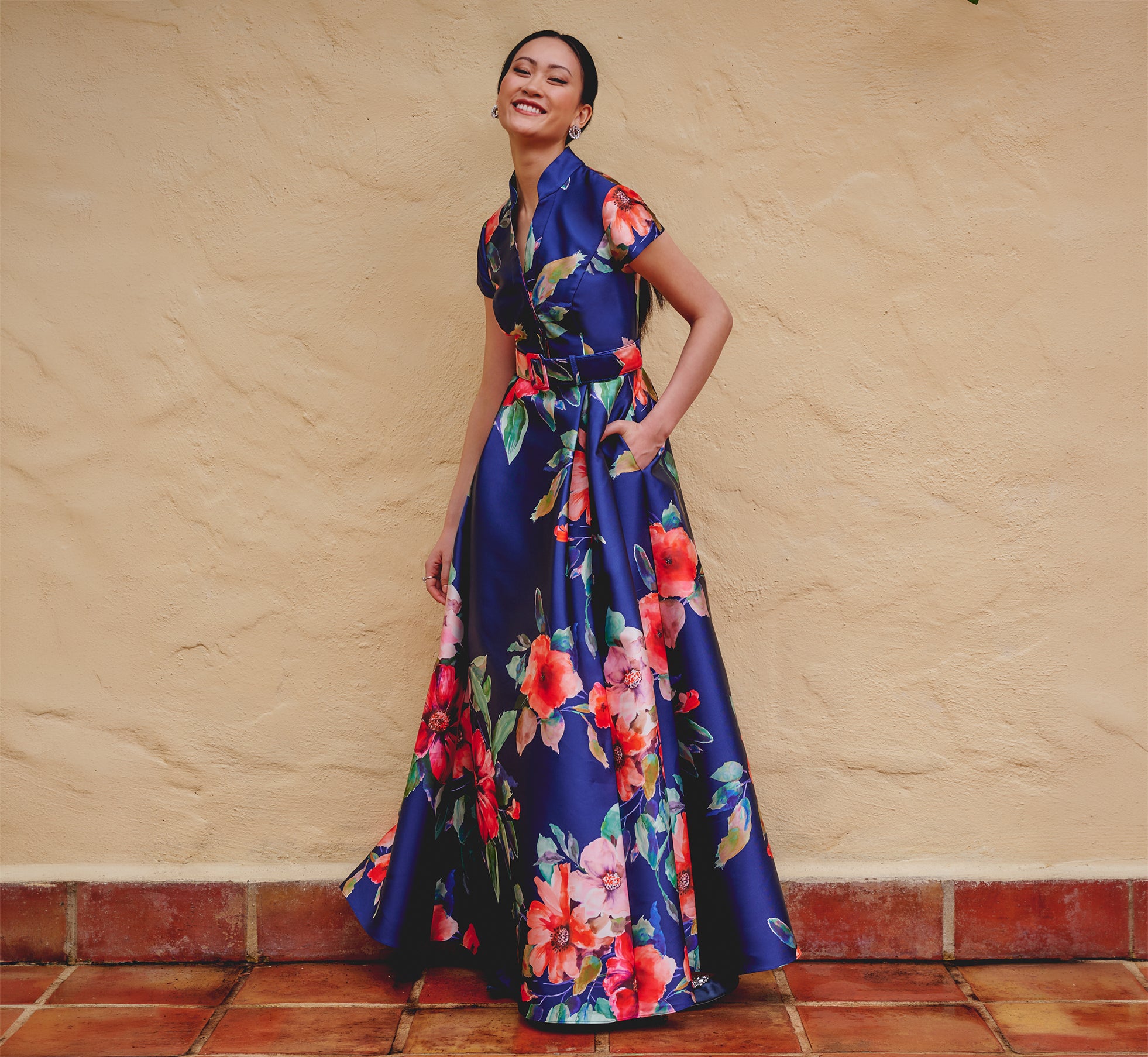 adrianna papell floral maxi dress Floral Embroidered Maxi Dress With Sheer Flutter Sleeves In Sage Multi