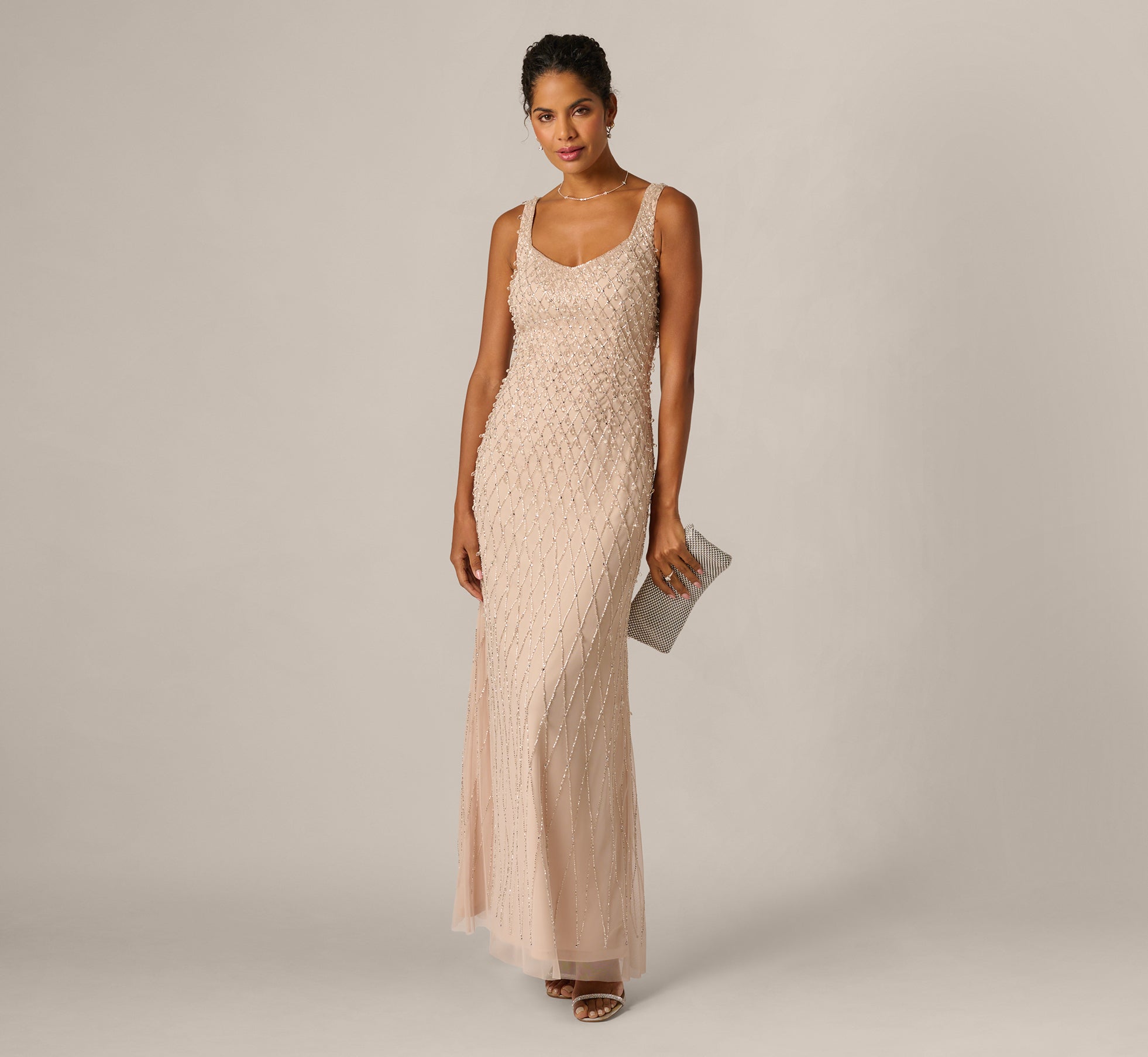 Diamond Beaded Mermaid Gown In Shell, Shell / Regular / 16 Diamond Beaded Mermaid Gown In Shell, Shell / Regular / 16
