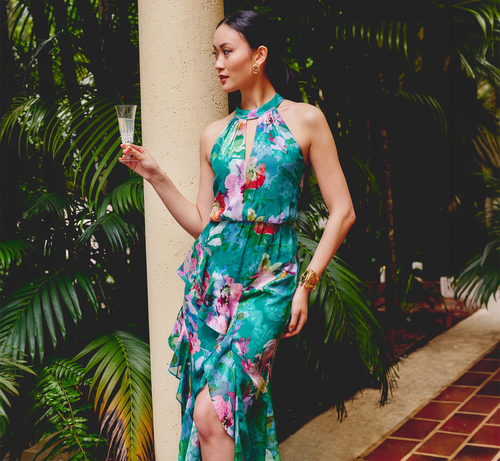 Adrianna Papell Printed Mermaid Gown - Green Multi Adrianna Papell Printed Mermaid Gown - Green Multi