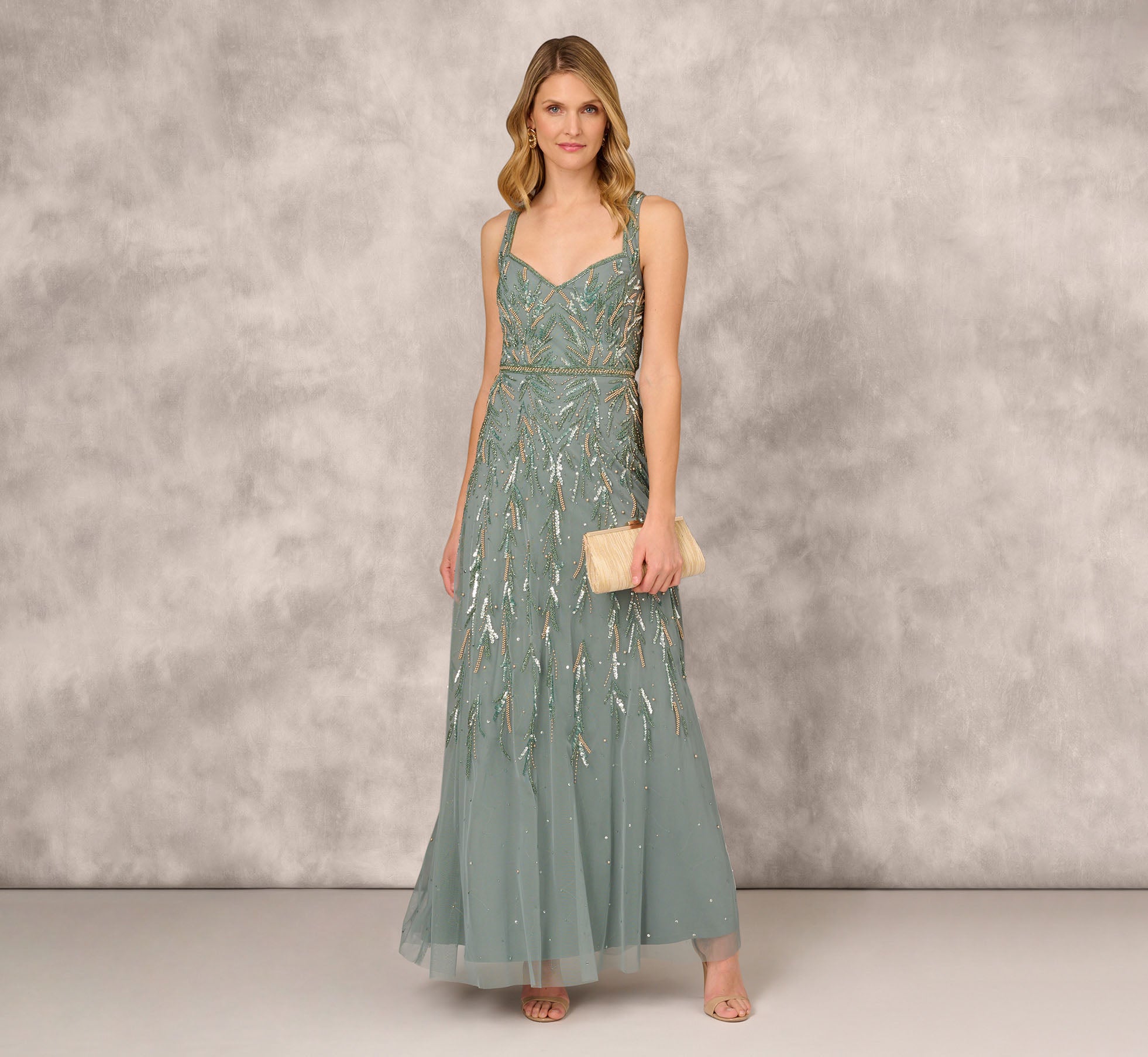Mermaid Gown Adrianna Papell Sage Green Dress Multicolor Beaded Mermaid Gown With Sweetheart Neckline In Dark Mermaid Gown Adrianna Papell Sage Green Dress Multicolor Beaded Mermaid Gown With Sweetheart Neckline In Dark