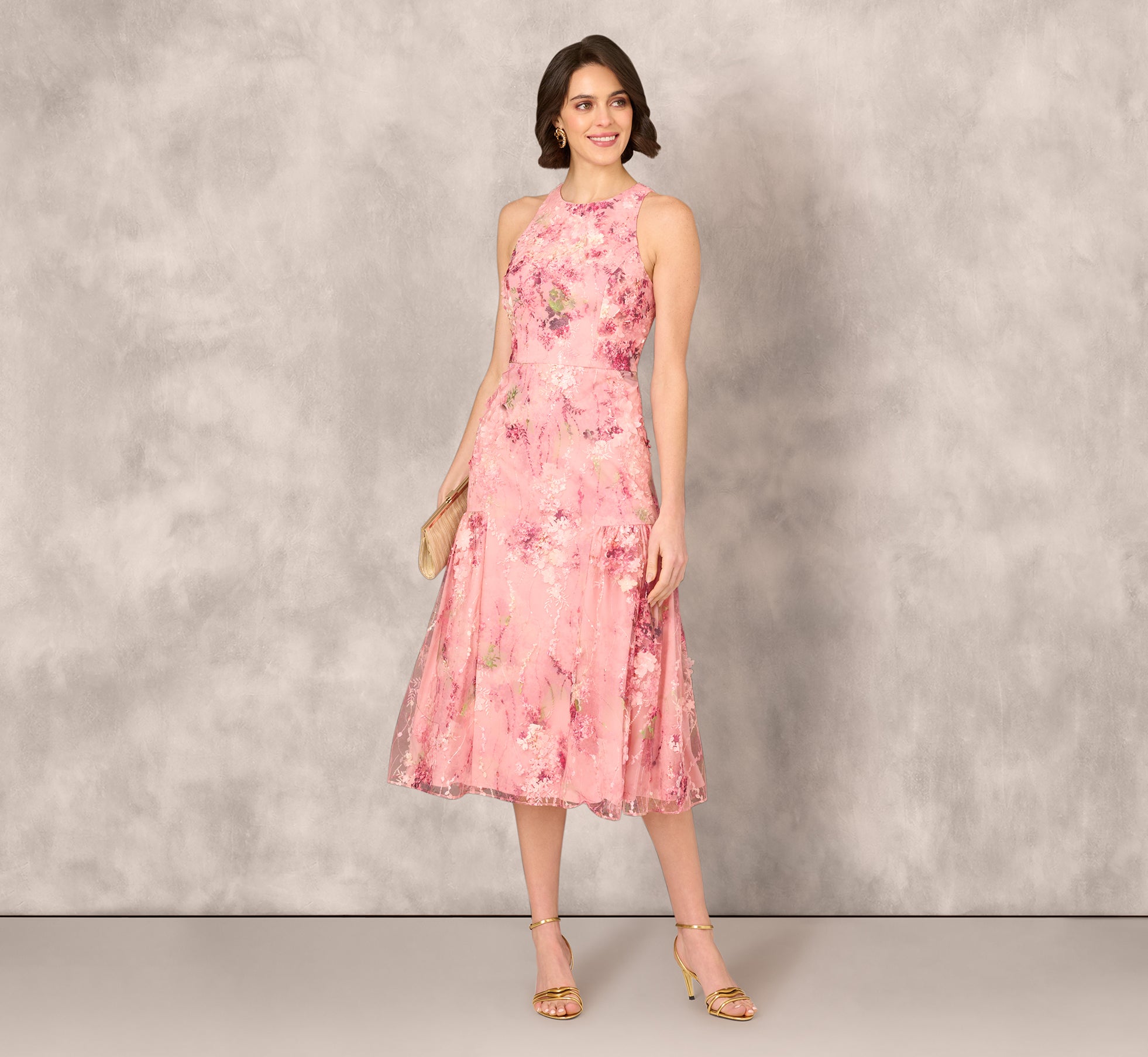 Sleeveless Embroidered Side Flounce Midi Dress In Pink Multi-Pink Multi / Regular / 0 Sleeveless Embroidered Side Flounce Midi Dress In Pink Multi-Pink Multi / Regular / 0