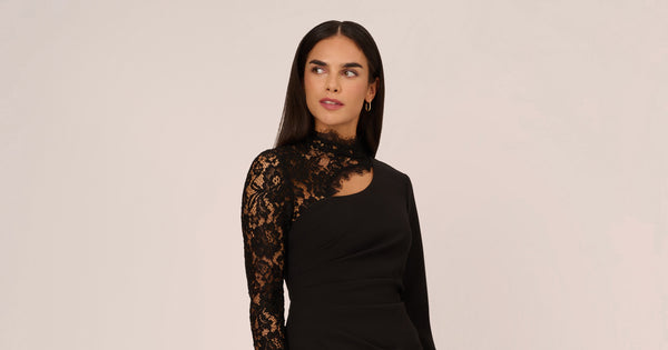 Lace And Crepe Mini Dress With Long Sleeves In Black